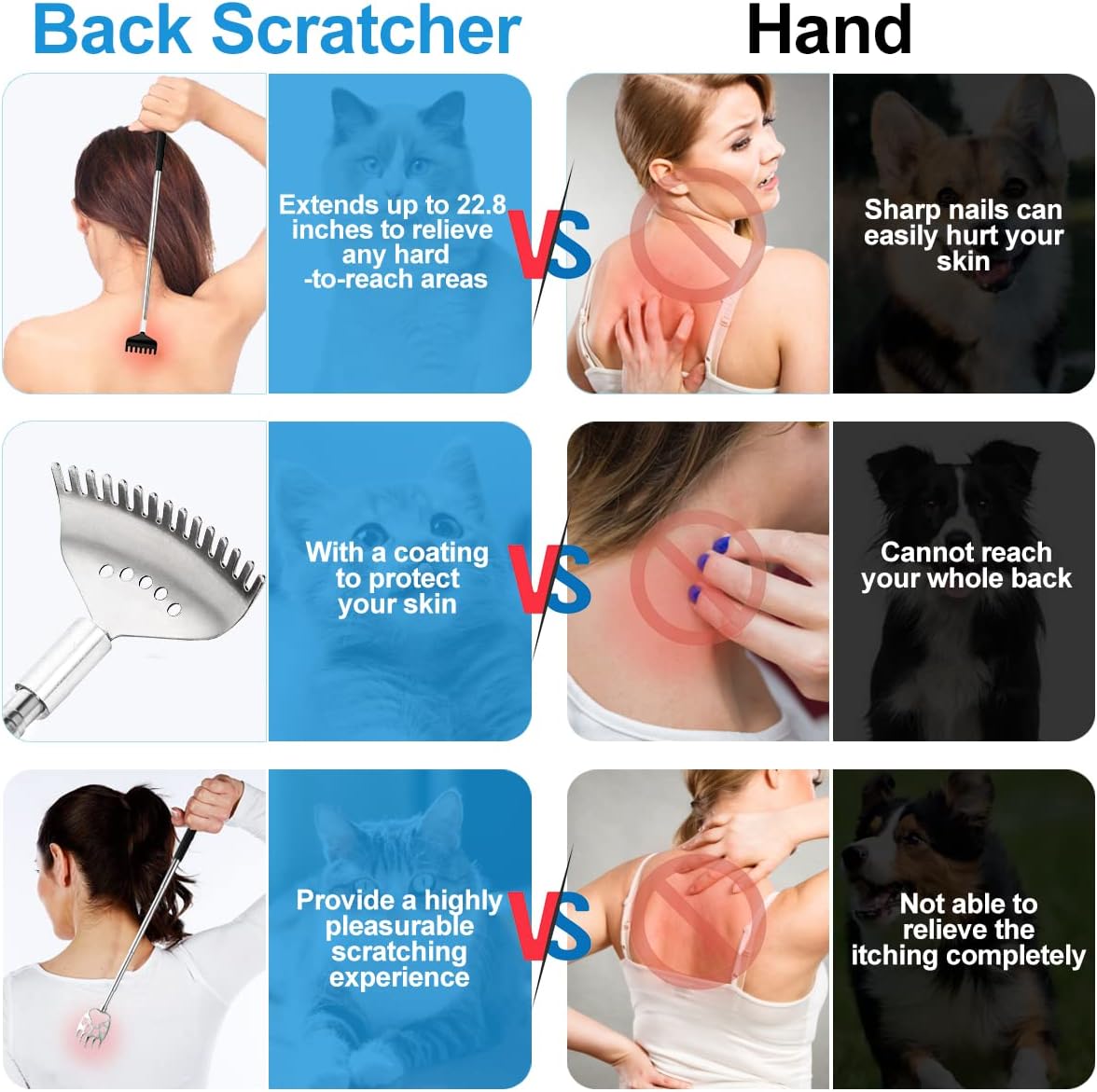 3 Pack Different Back Scratcher Metal Portable Telescoping with Rubber Handles, Extendable Back Massager Tool with Beautiful Box, Stocking Stuffers for Men Women Kids Adults (Black)