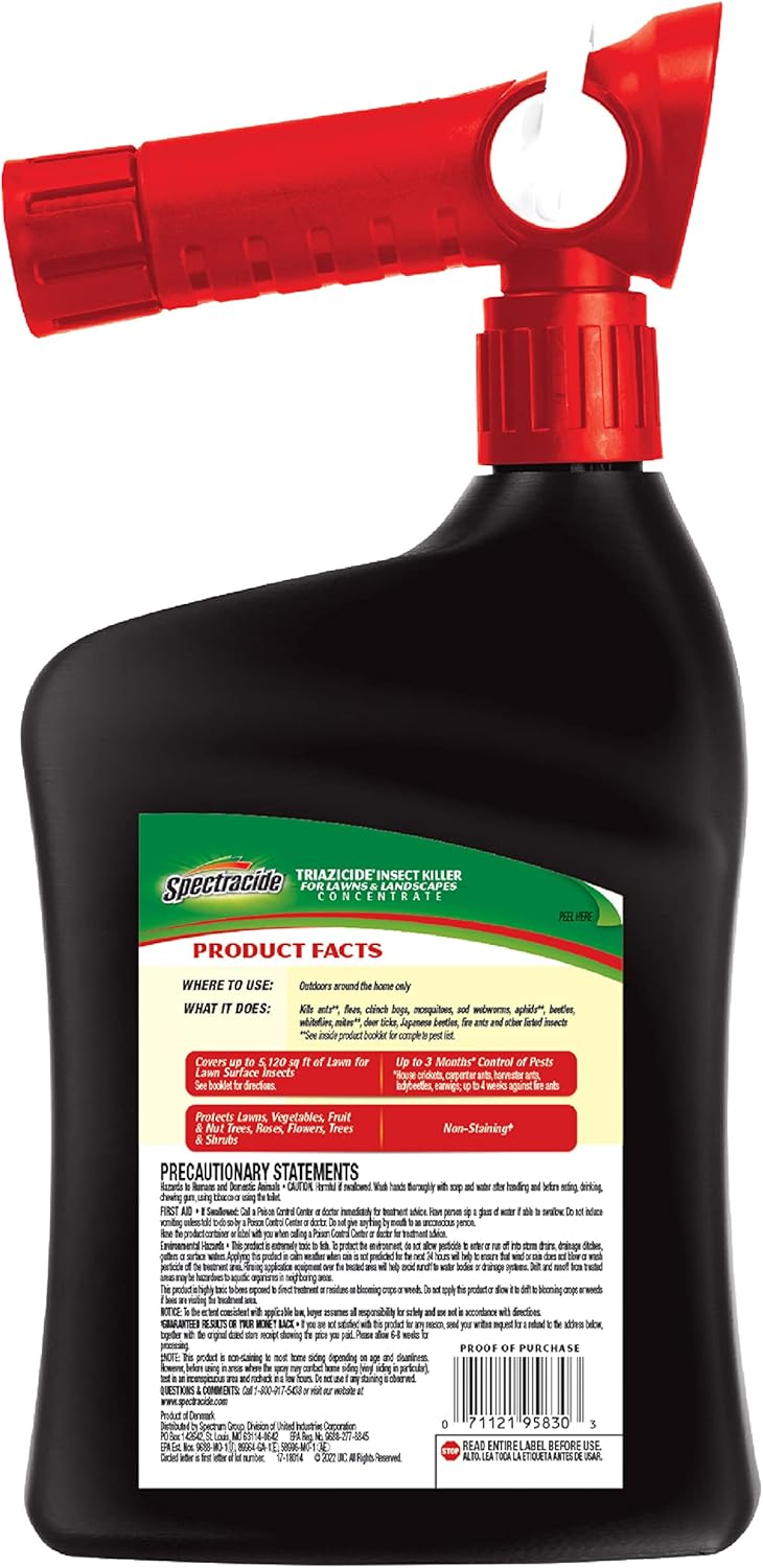 Spectracide Triazicide Insect Killer For Lawns & Landscapes Concentrate (Ready-To-Spray), Protects Lawns, Vegetables, Fruit & Nut Trees, Roses, Flowers & Shrubs, 32 fl Ounce