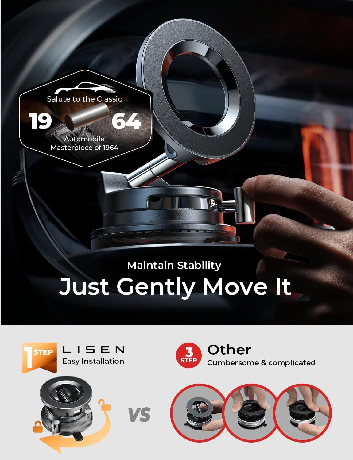 LISEN for Magsafe Car Mount, Magnetic Phone Holders for Your Car, Magnet Vacuum Phone Mount Car Accessories for Women Men BMW, SuctionPro for Valentines Day Gifts for Him Her Kits, for iPhone 17-12