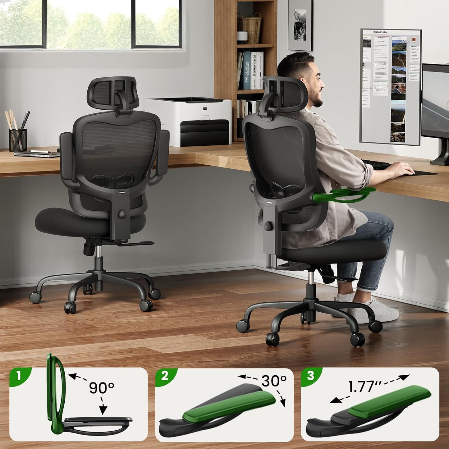 Ergonomic Office Chair Big and Tall - 6'5" Tall Max, 350Lbs Capacity Computer Desk Chairs Over 10 Hours Comfortable, with Adjustable Mesh High Back, Lumbar Support, 3D Headrest, Flip-up Arms