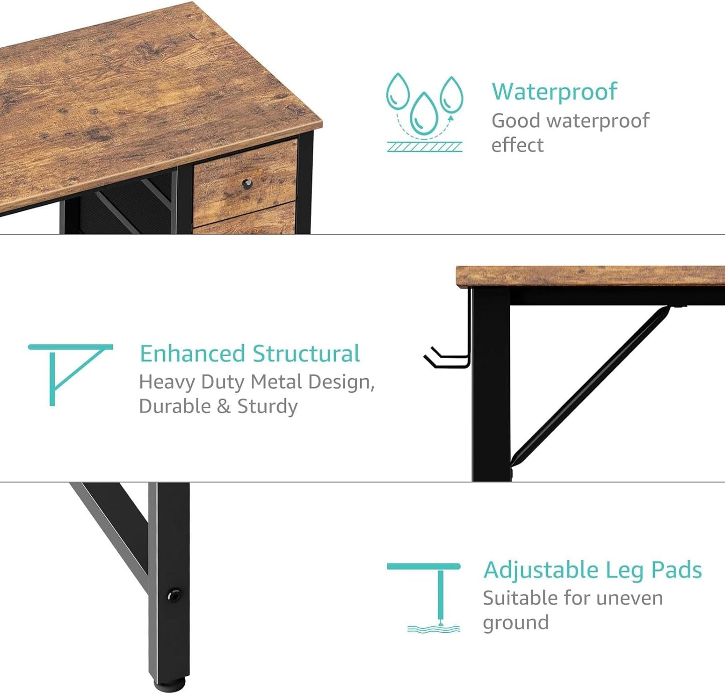Lufeiya 40 inch Computer Desk with 4 Fabric Drawers, Kids Student Reversible Small Desks for Home Office Small Space, Work PC Desk Table for Bedroom, Rustic Brown