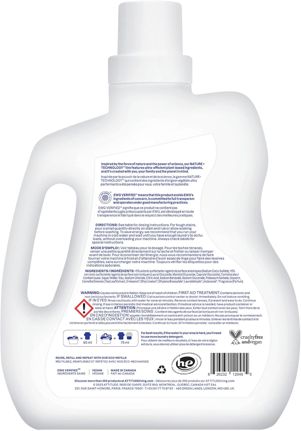 ATTITUDE Liquid Laundry Detergent, EWG Verified, HE Compatible, Plant-Based & Vegan, Natural Laundry Soap, Mountain Fresh Scent, 40 Loads, 67.6 Fl Oz