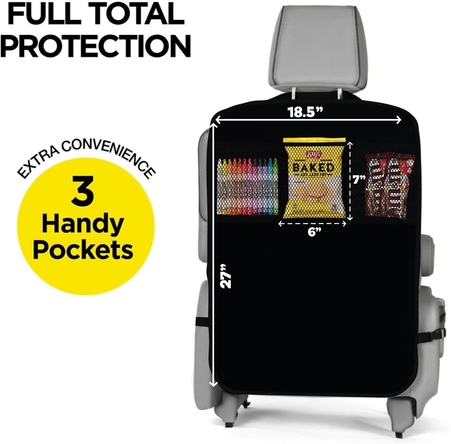 lebogner Back Seat Cover For Kids + 3 Pocket Storage Organizer, 2 Pack X-Large Waterproof Kick Mats Backseat Protector, Car Seat Back Protectors For Vehicles To Protect From Dirt, Mud & Scratches