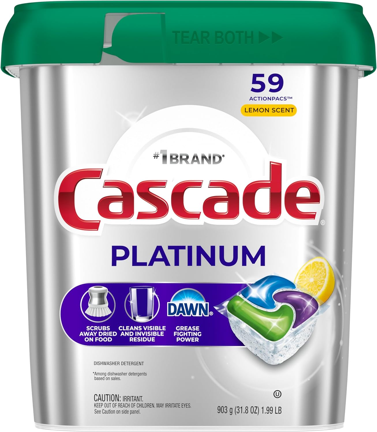 Cascade Platinum Dishwasher Pods, Dishwasher Detergent, Dish Detergent Soap, Lemon, 59 Count