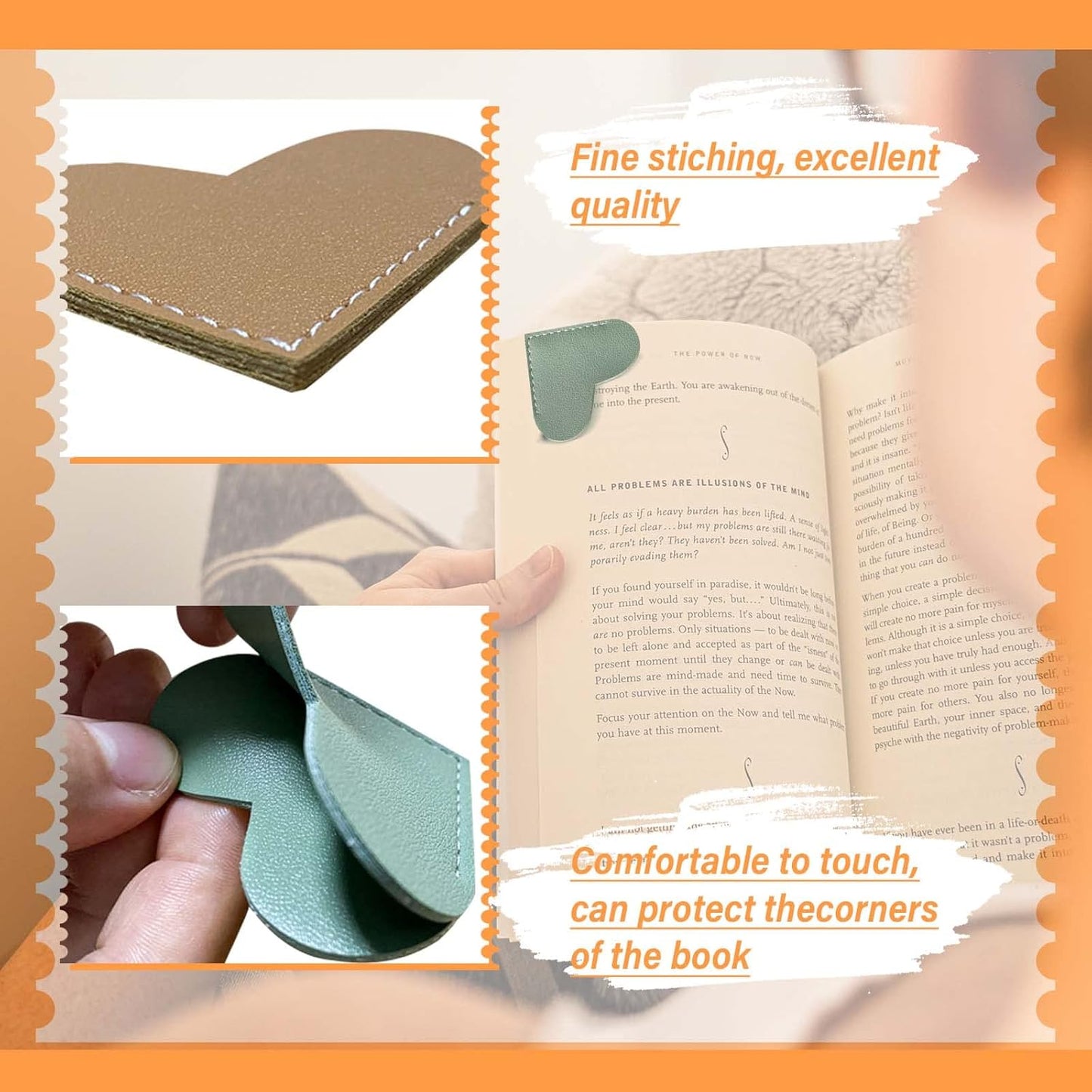 Leather Heart Bookmarks - Winjeto 6 Pieces Cute Corner Page Book Marks for Teachers Students Book Reading Lovers, for School Office Home Supplies (Heart(6pcs))