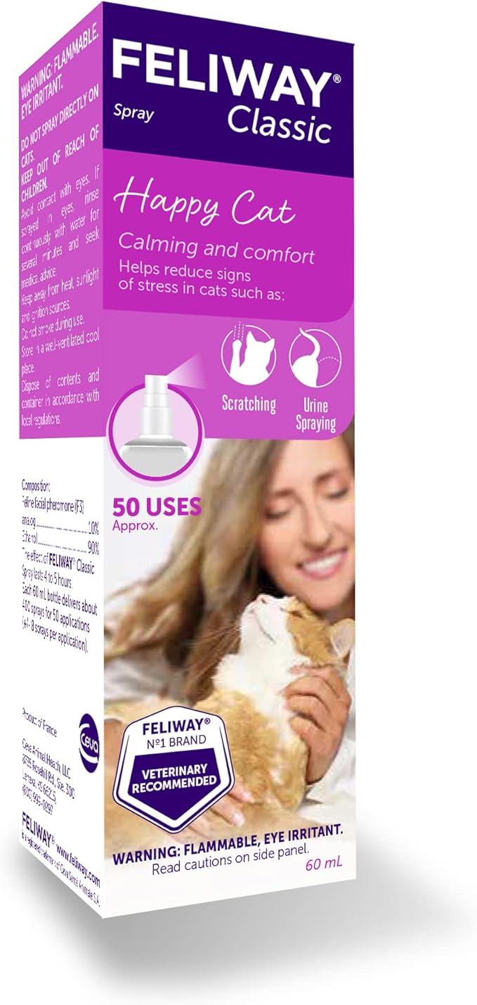 FELIWAY Classic Cat Calming Spray, 60ml - Comforts Cats at Home and On the Go and Helps to Calm During Travel