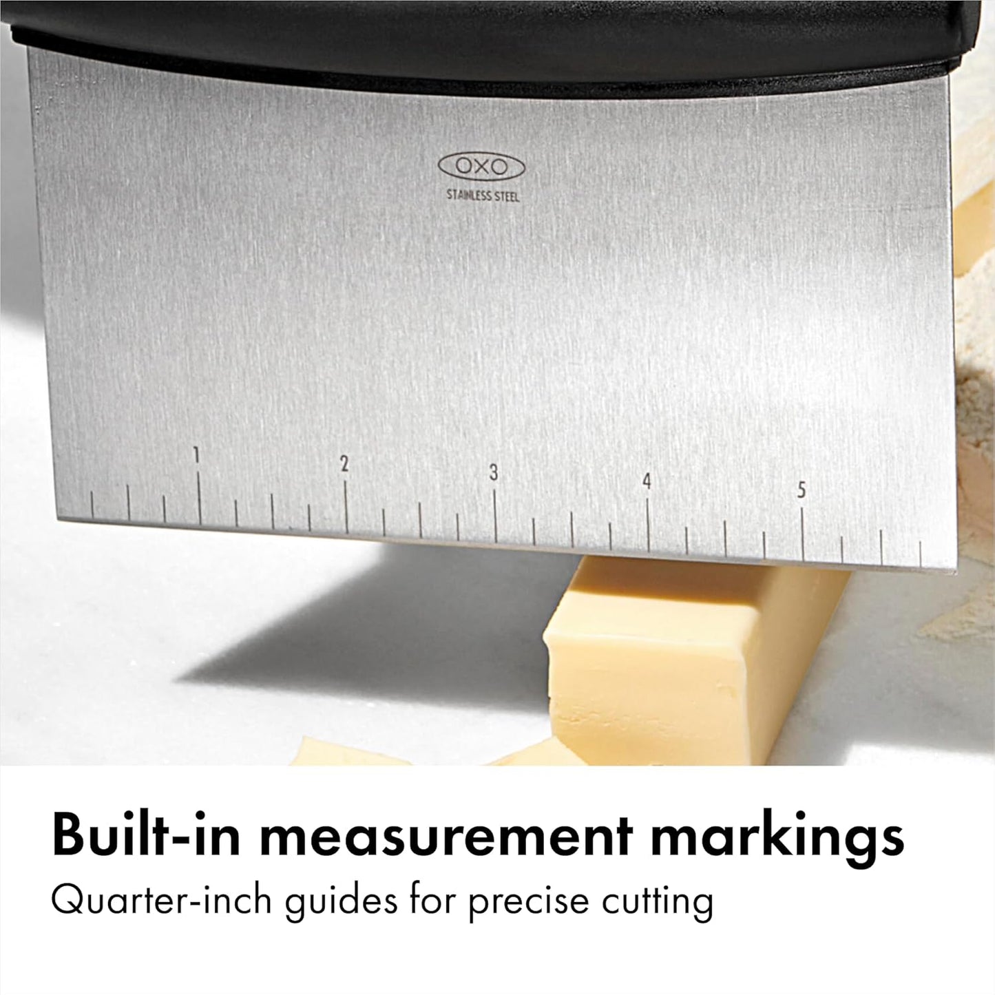 OXO Good Grips Stainless Steel Multi-Purpose Scraper & Chopper, Dough Cutter for Pizza, Bread and Cookie Dough, Multi-Purpose Vegetable Chopper, Dishwasher-Safe Kitchen Essential