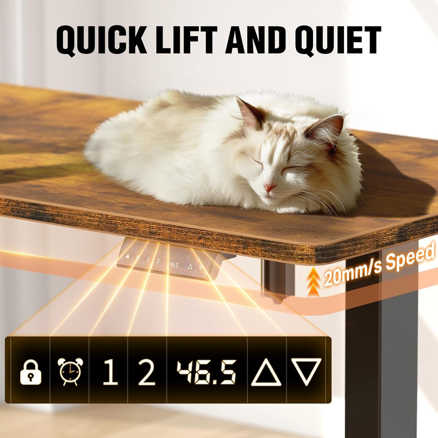 Veken 47.2" Standing Desk, Adjustable Height Office Desk with Wood Desktop, Computer Table for Home Work, Study and Gaming, Small Spaces, Modern Furniture,Brown