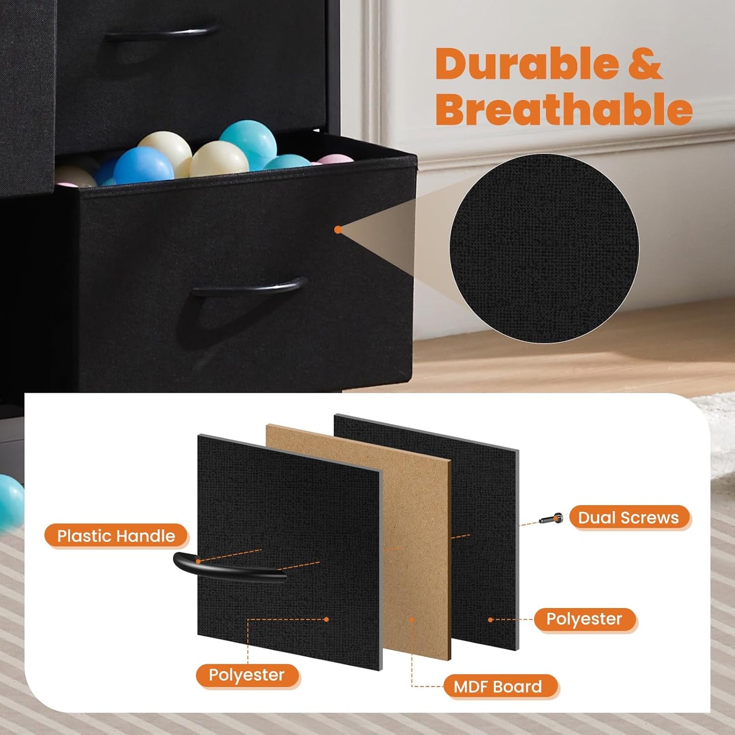 Sweetcrispy Dresser, Dresser for Bedroom Drawer Organizer Storage Drawers, Fabric Storage Tower with 8 Drawers, Chest of Drawers with Steel Frame, Wood Top for Nursery, Living Room, Closet