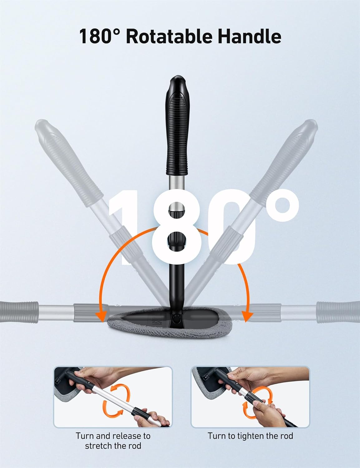 AstroAI Windshield Cleaner Tool, Car Interior Detailing Cleaning Kit with Extendable Handle and 4 Upgraded High-Density Reusable Microfiber Pads, Auto Glass Wiper Brush Kit for Cars, Gray, 15.9in-21in