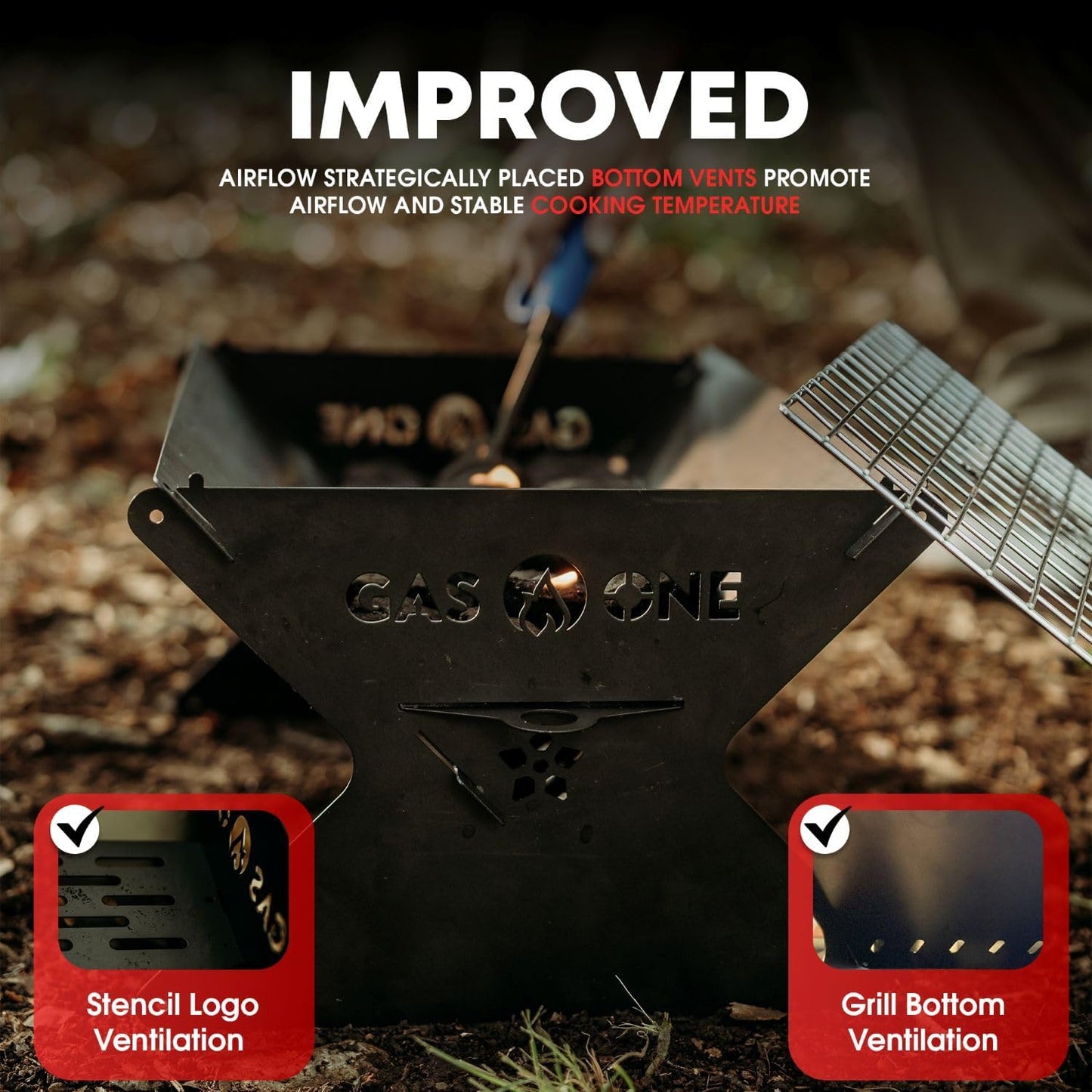 GasOne 15” Portable Charcoal Grill – Foldable BBQ Grill – Camping Grills for Backyard, Bonfire, Patio – Heavy-Duty Portable Fire Pit – Camp Cooking Gear