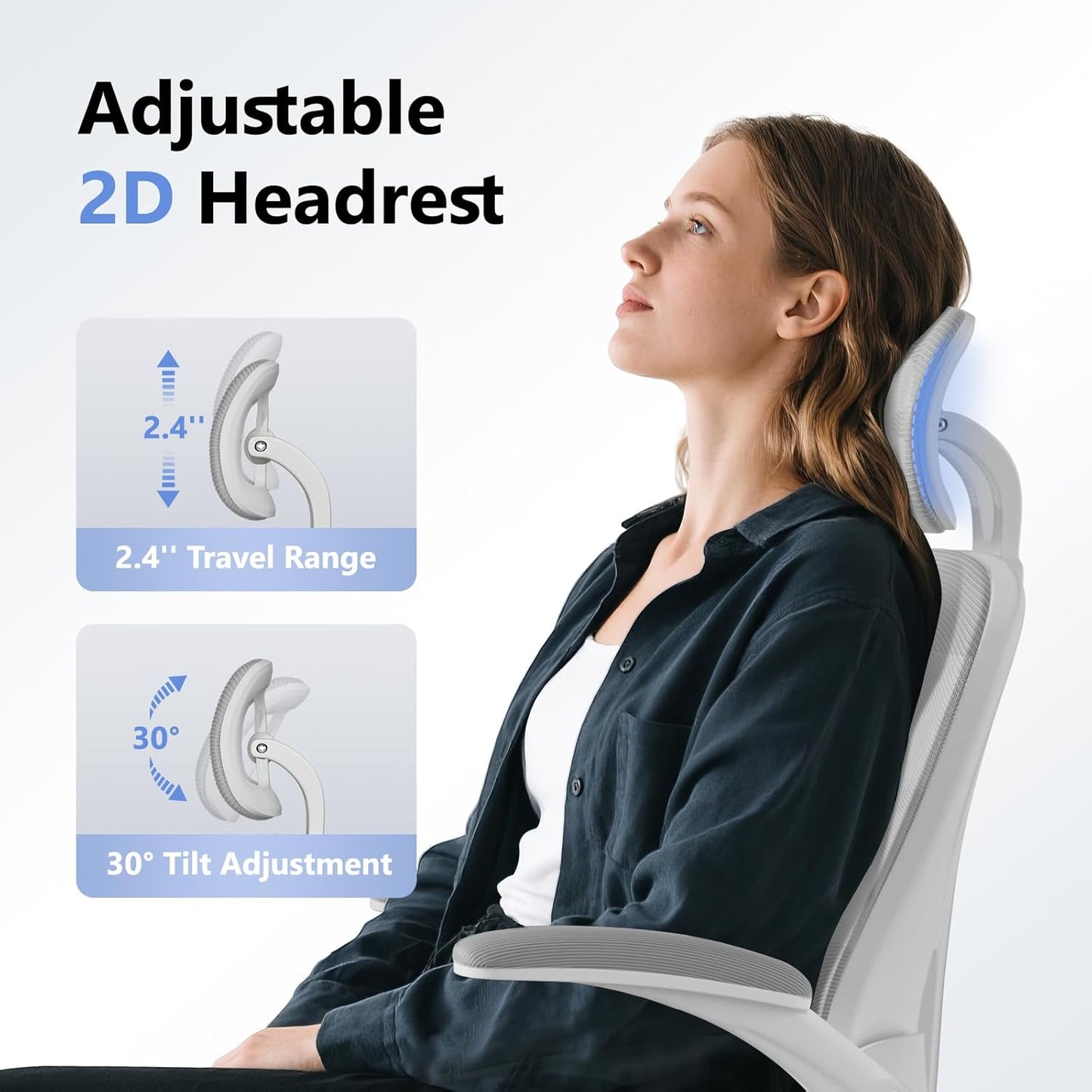 Computer Desk Chair, Ergonomic Office Chair M903 with Wheels, High Back Mesh Office Chair with Adjustable Lumbar Support, Headrest, Flip-Up Armrests, Withe Grey