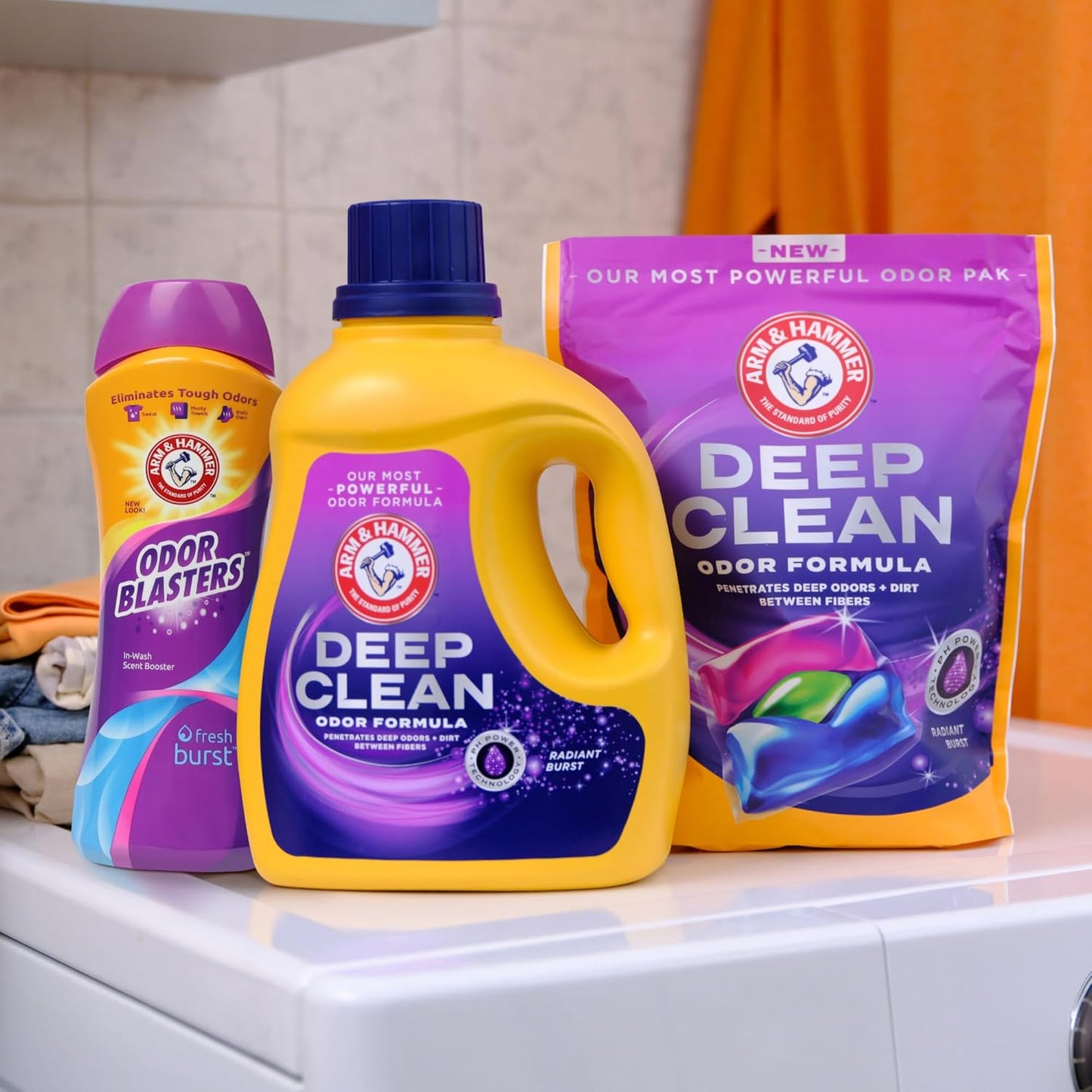 ARM & HAMMER™ Deep Clean Odor Formula Laundry Detergent Power Paks, Laundry Odor Remover, Radiant Burst Scent, 44 Count, 44 Loads