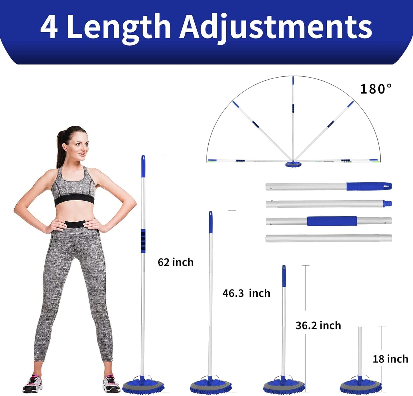 Wontolf 62'' Car Wash Brush with Long Handle Chenille Microfiber Car Wash Mop Mitt Kit Scratch-Free Car Detailing Cleaning Brush Care Kit with Replacement Head Supplies for Cars RV Truck Boat