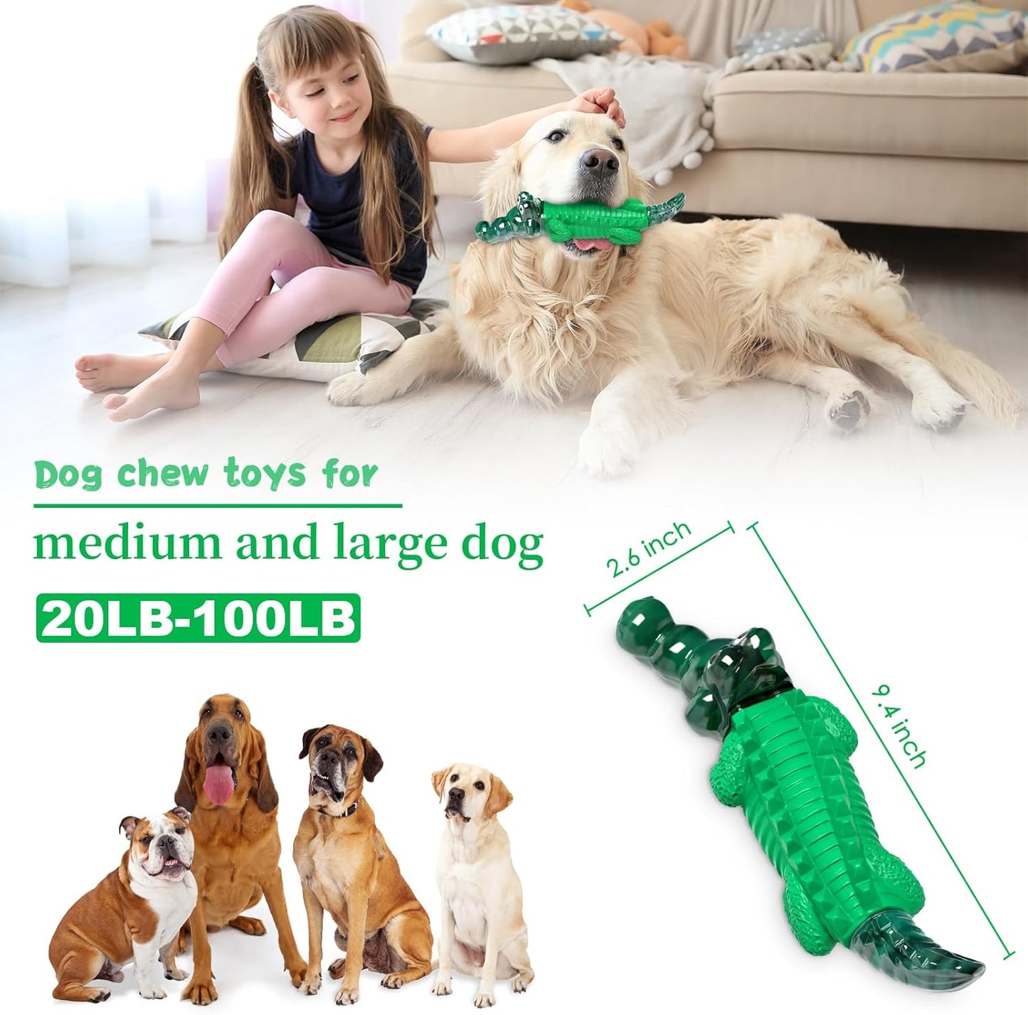 Dog Chew Toys for Aggressive Chewers -Tough Dog Toy to Reduce Pet Anxiety and Boredom for Small, Medium, Large Breed