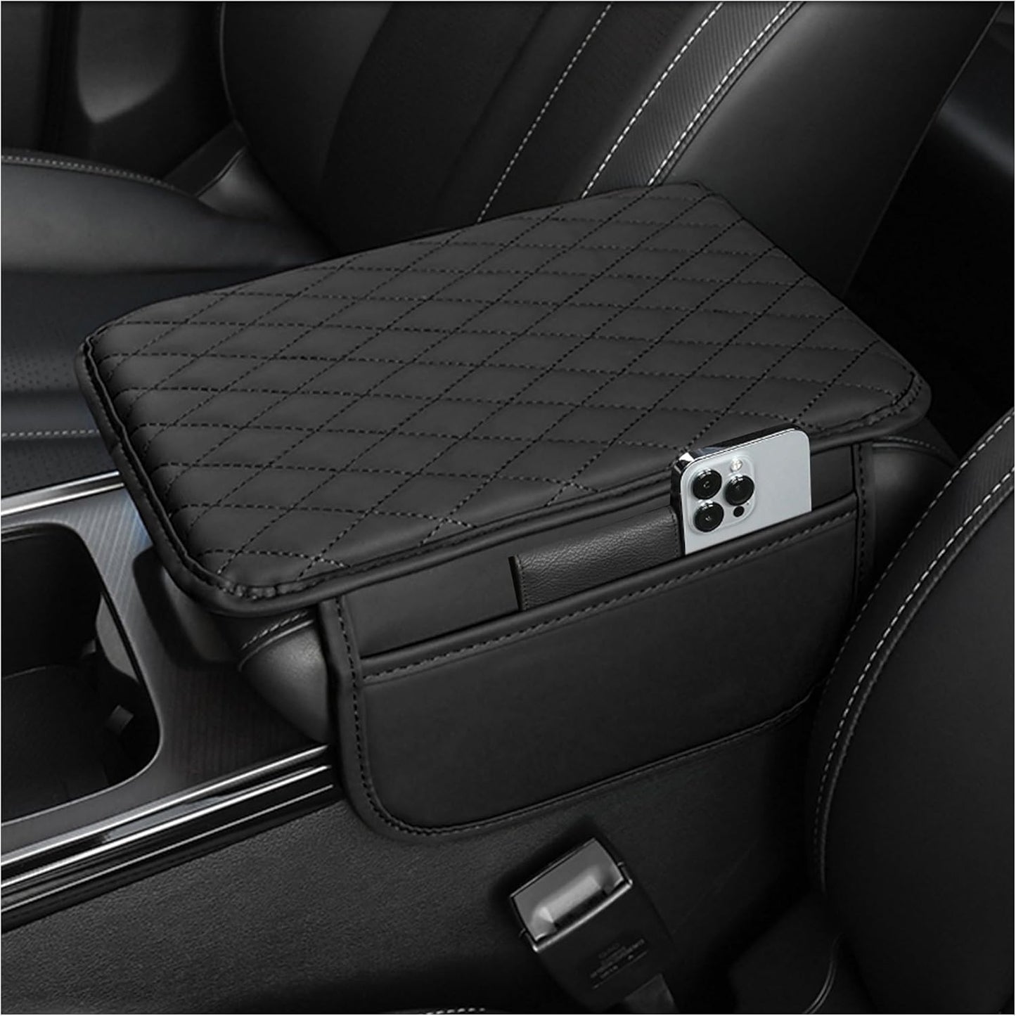 Upgraded Car Center Console Cover,Microfiber Leather Car Armrest Cover Cushion with 2 Storage Bags,Car Armrest Storage Box Interior Accessories for Most Vehicles (Black)