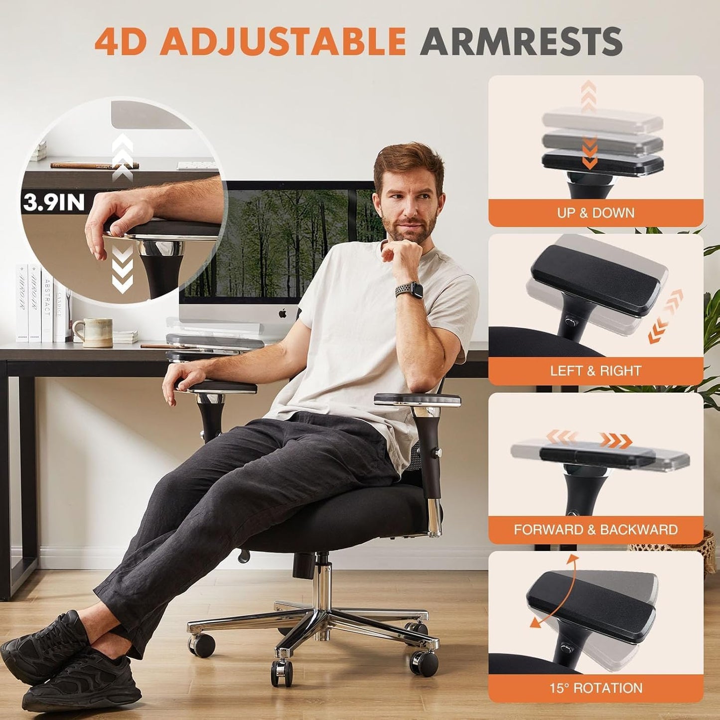 Sweetcrispy Big and Tall Office Desk Chair with Lumbar Support, 500lbs Heavy Duty Mesh Ergonomic Computer Chair with 4D Armrest and Wide Comfy Seat, Wheels for Adult