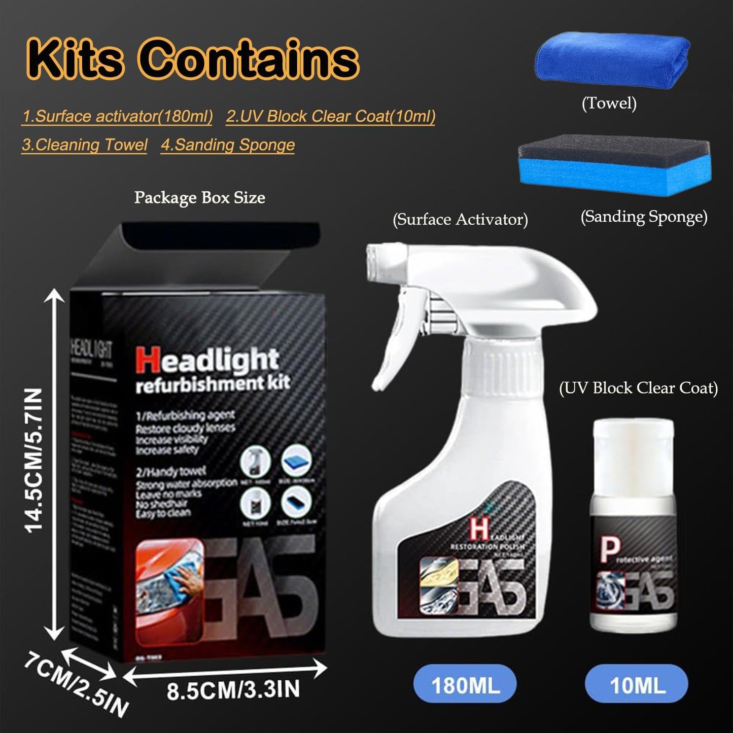 Car Headlight Restoration Polishing Kits Headlamp Repair Kits Car Light Polisher Cleaning Kits Ceramic Coating Spray Shiny Stuff Headlight Cleaner-6.3Fl.Oz