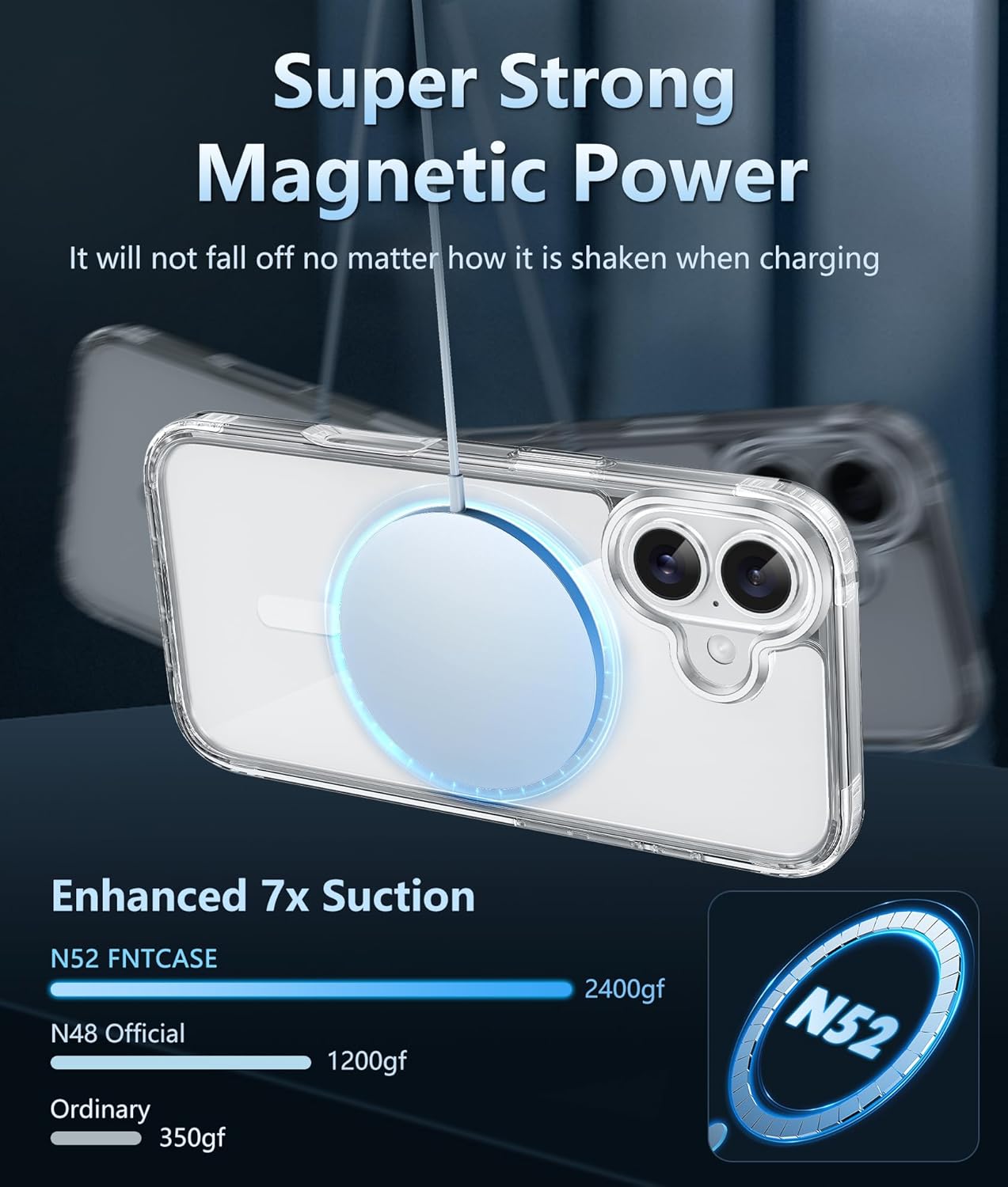 FNTCASE for iPhone 16 Case: Clear Magnetic Military Grade Drop Protection Anti Yellowing Slim Case - Rugged Shockproof Protective Transparent Cell Phone Cover(Clear)