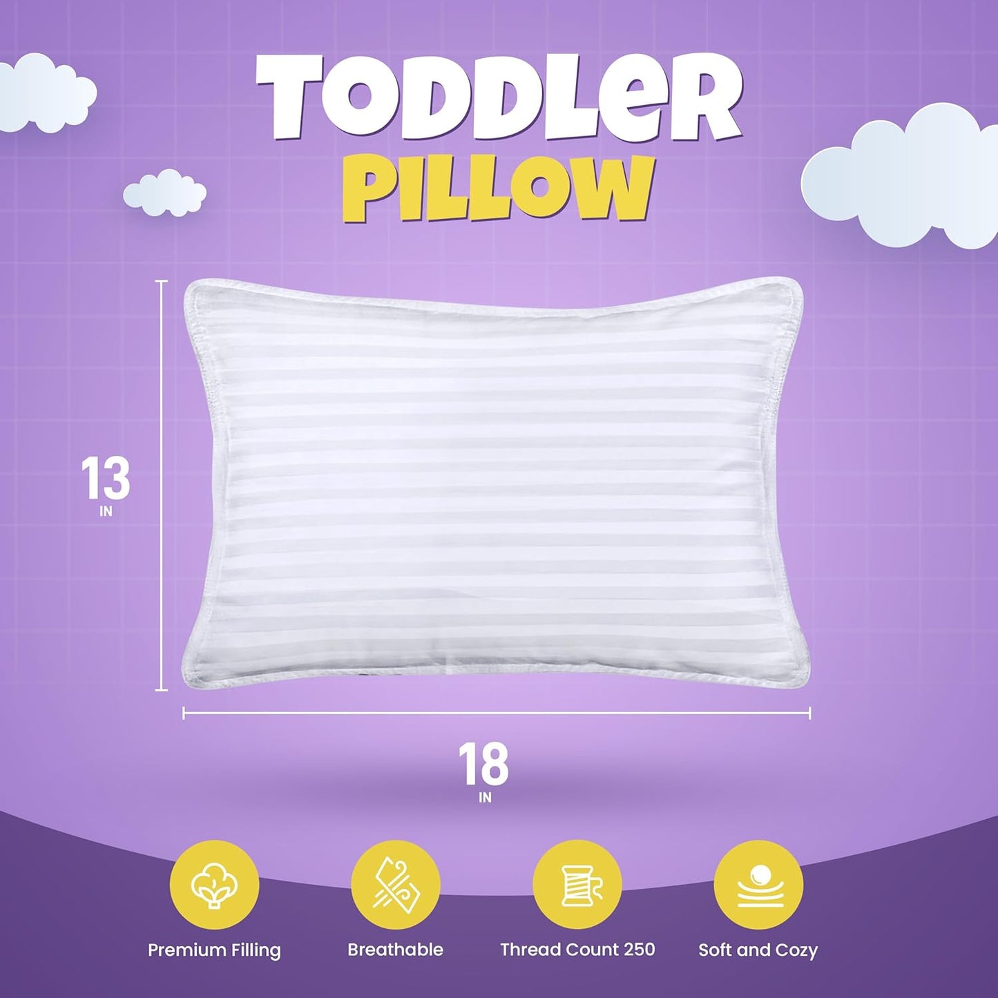 Utopia Bedding Toddler Pillow (White, 2 Pack), 13x18 Pillows for Sleeping, Soft and Breathable Cotton Blend Shell, Small Kids Pillow Perfect for Toddler Bed and Travel (Intended for Age 2 and up)