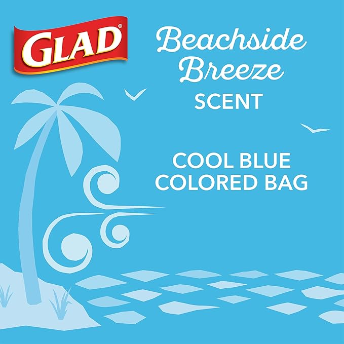 Glad Odorshield Small Drawstring Trash Bags, 4 Gal, Febreze Beachside Breeze, 80 Ct, Pack May Vary