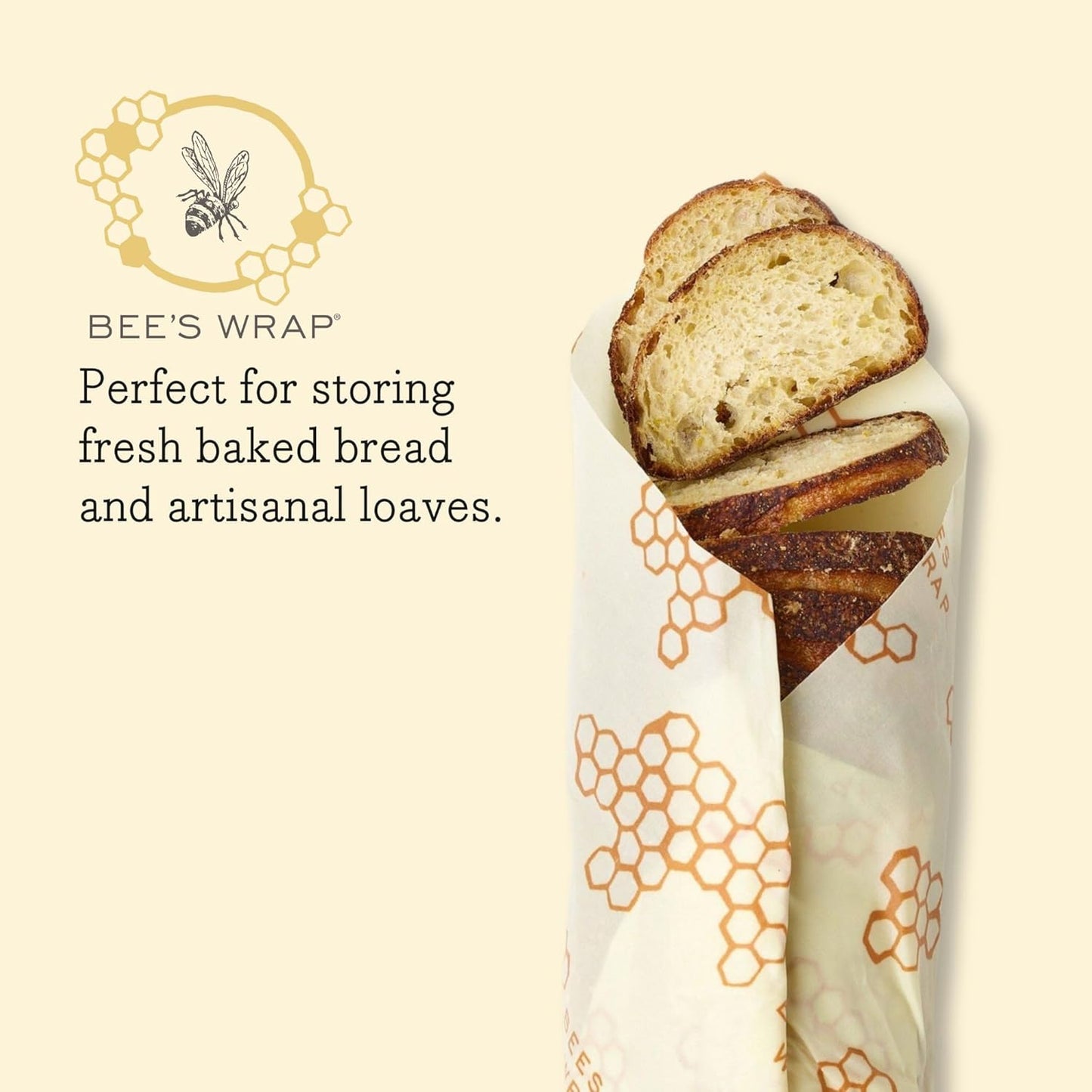 Bee's Wrap Beeswax Wraps for Food - Bread Wrap - Made in USA Reusable Bread Storage Bags - Organic & Eco-Friendly Alternative to Aluminum Foil, Sourdough Bags & Plastic Wrap, Honeycomb