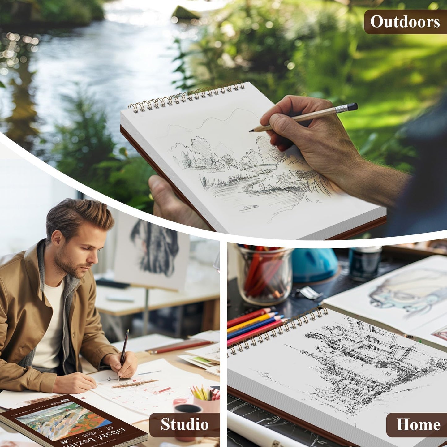 Mixed Media Sketchbook 9" x 12" - Multimedia Sketchbook Hardcover, Spiral Bound, 60 Sheets 98lb/160gsm Mixed Media Paper, Watercolor Sketch Books for Artist Supplies, Painting, Drawing & Art Supplies.