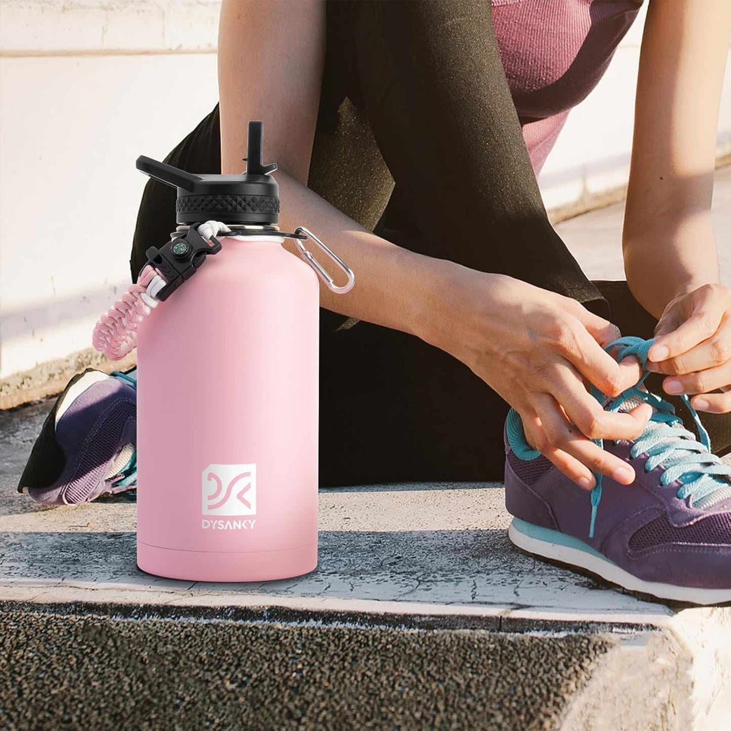 Insulated Water Bottle | Thickened Stainless Steel Vacuum Metal Thermos | Portable Sports Half Gallon Large Water Jug for Gym and Hiking with Straw, Carrier Bag, Handle Strap | BPA-Free 64 oz