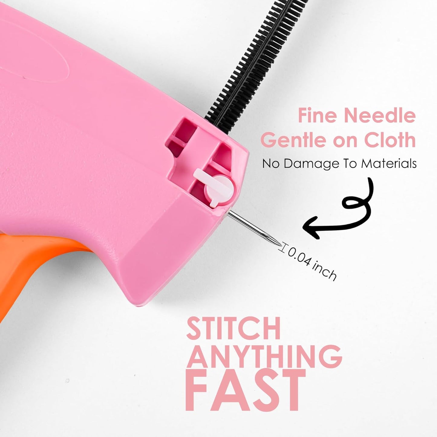 Stitch Gun for Clothes - Handheld Stitch Gun Quick Clothing Fixer - Tagging Gun - Includes 6 Needle, 1000 Black Fasteners & 1000 White Fasteners (Pink/Orange)