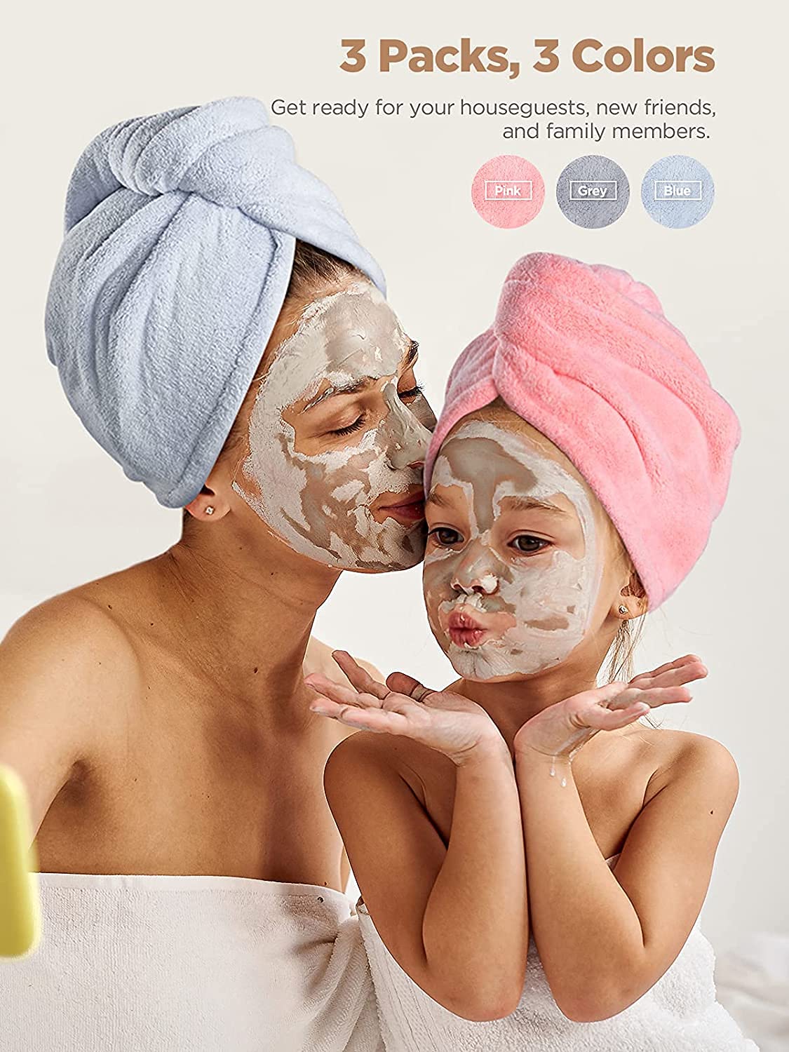 Hicober Microfiber Hair Towels, 3-Pack Drying Wraps for Curly Hair - Cart Shape