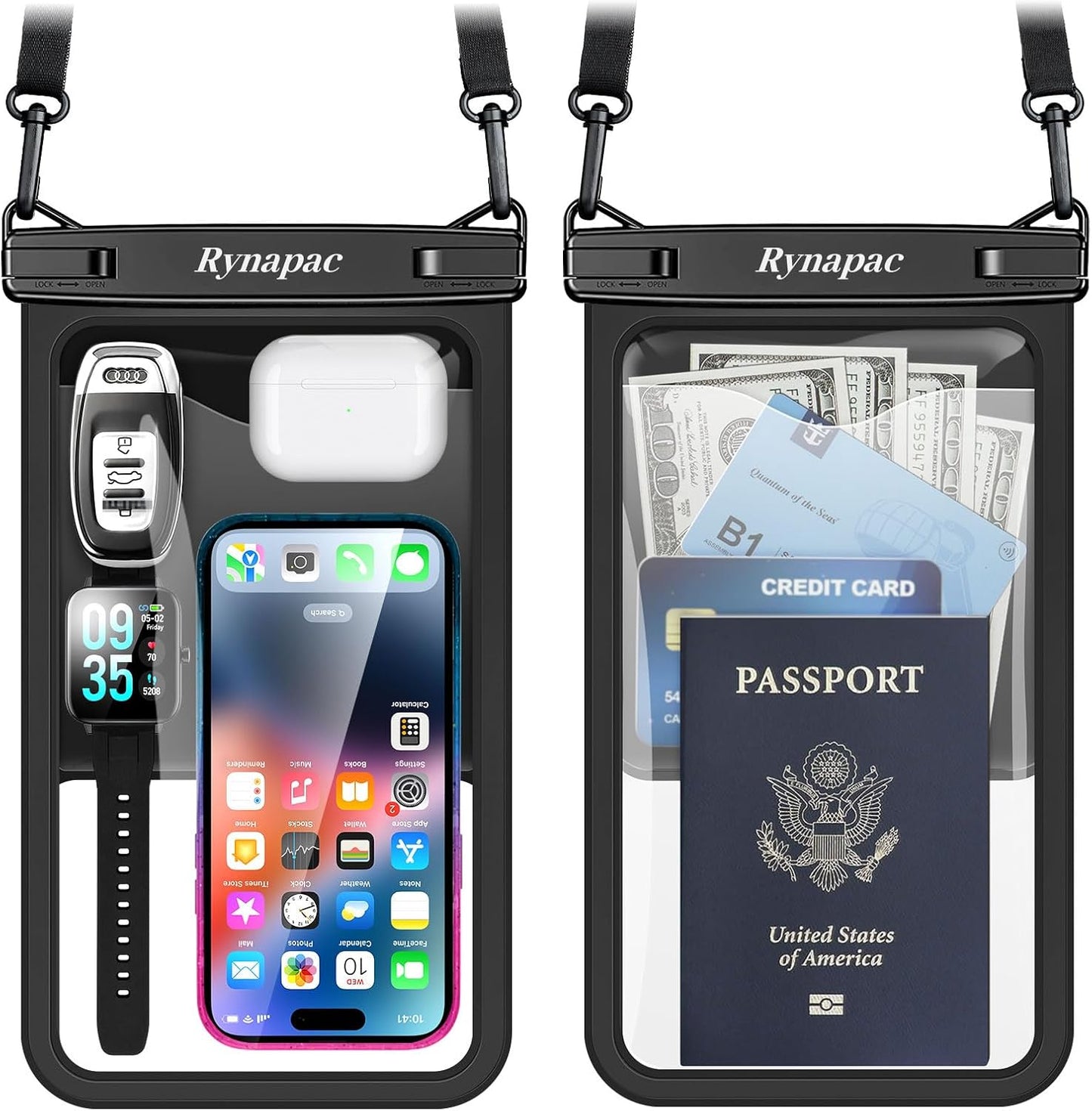 Large Waterproof Phone Pouch Bag - 2 Pack Waterproof Phone Case for iPhone 16 15 14 Pro Max Galaxy S25 S24 Ultra, IPX8 Cellphone Water Protector Pouch Beach Essentials Travel Must Haves