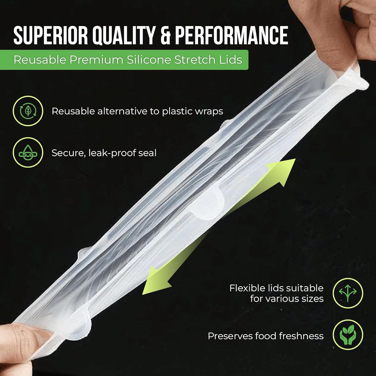 Reusable Silicone Stretch Lids for Food Storage in Fridge - Elastic Heat-Resistant Fits 2.6"–12" Bowl Covers, Cups, Cans, Jars - Universal Food Grade Lid - BPA-Free - Dishwasher Safe -7 Pack