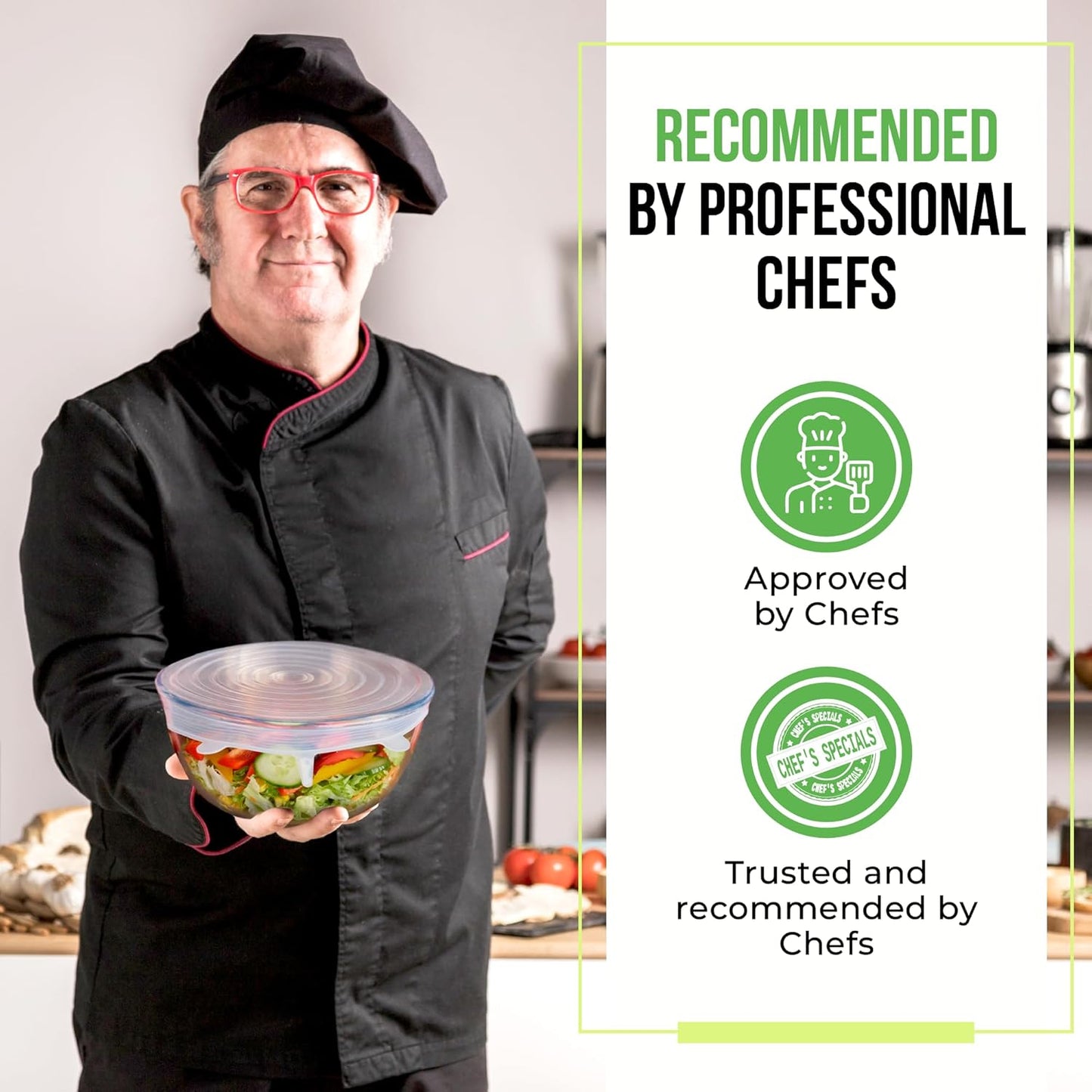 Reusable Silicone Stretch Lids for Food Storage in Fridge - Elastic Heat-Resistant Fits 2.6"–12" Bowl Covers, Cups, Cans, Jars - Universal Food Grade Lid - BPA-Free - Dishwasher Safe -7 Pack