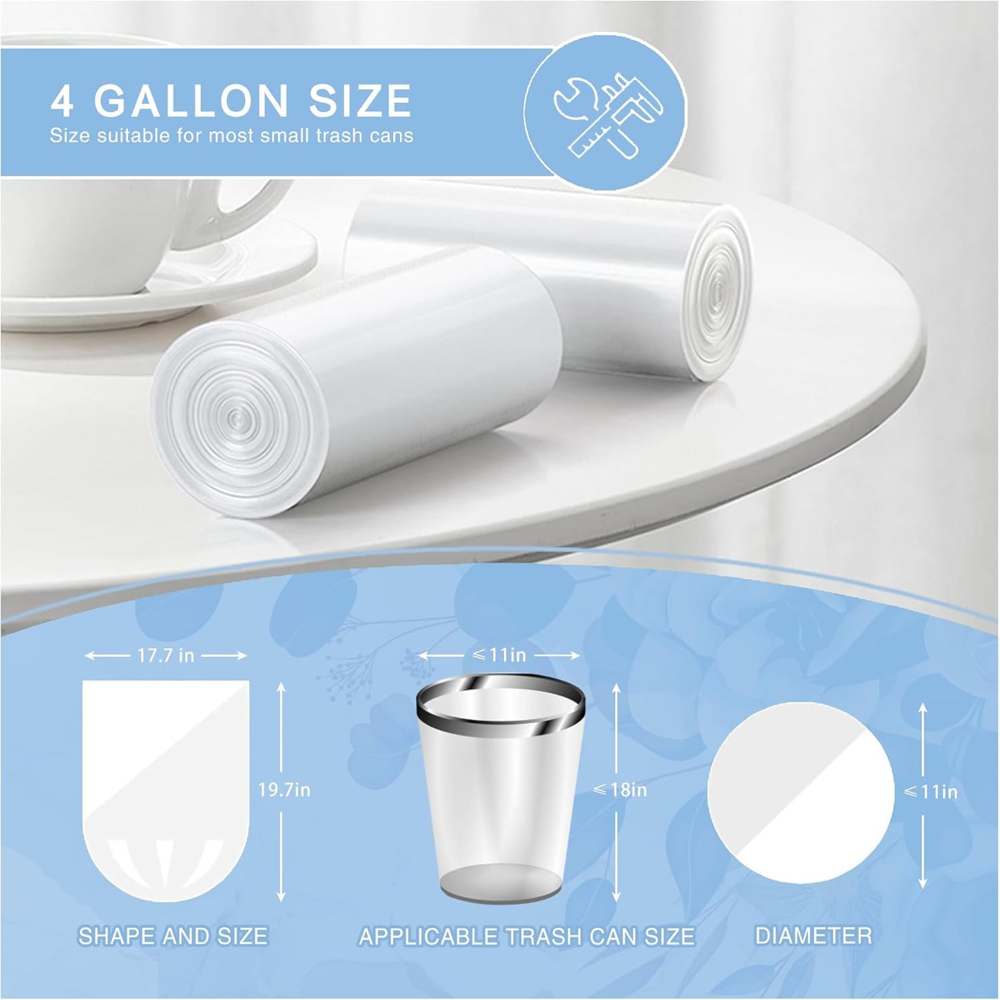 Small Trash Bags 4 Gallon - 108 Count Leakage-Proof 4 Gallon Trash Bag, Small Garbage Bags for Office Bedroom Bathroom Mini Trash Bags, Unscented White 15L Small Trash Can Liners