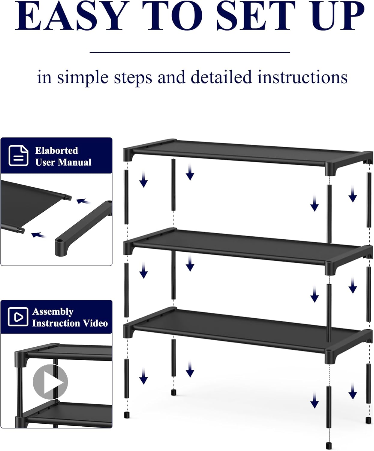 Kitsure Shoe Rack - Premium Non-Woven Shoe Rack Shelf, Shoe Organizer for Closet, Entryway, Garage & Corridor, Sturdy & Durable Long Stackable Shoe Shelves, Medium, Black