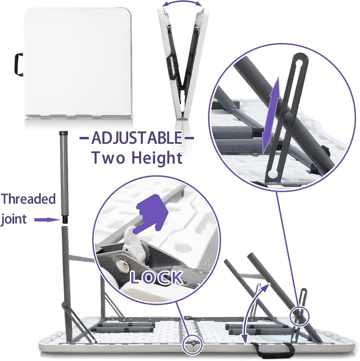 Gocamptoo Folding Table,4ft Indoor Outdoor Heavy Duty Portable Folding Square Plastic Dining Table w/Handle, Lock for Picnic, Party, Camping (4 FT) …