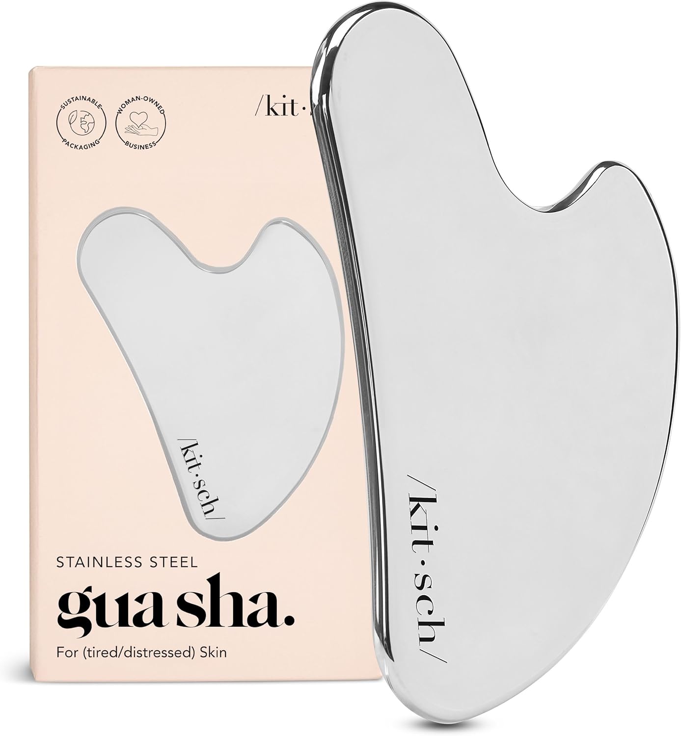 Kitsch Stainless Steel Gua Sha Facial Tools - Lymphatic Drainage Massager for Face & Chin, Jawline Shaper, Double Chin Reducer, Guasha Tool for Face Massager, Skin Care Tools Gifts for Women - Silver
