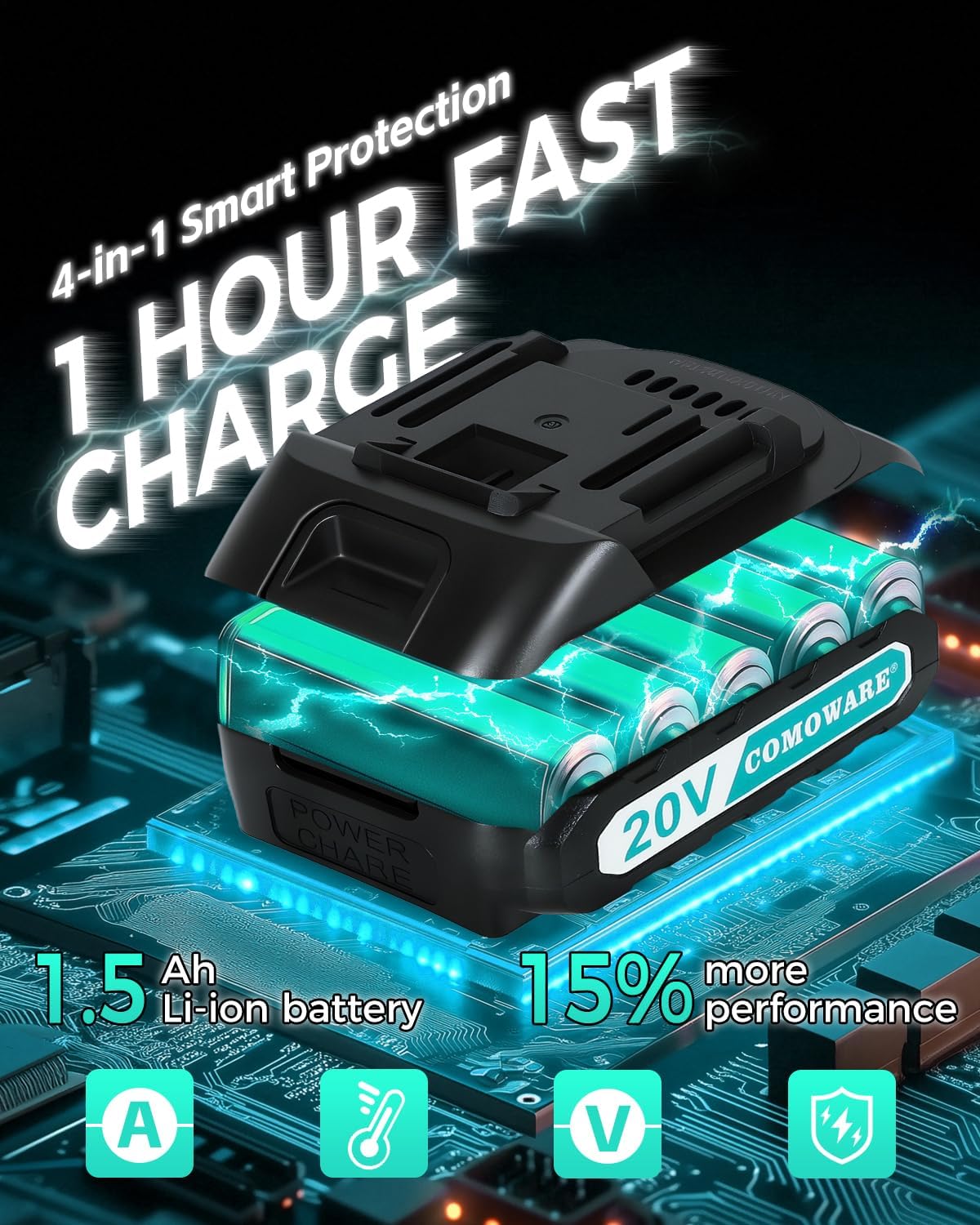 COMOWARE 20V Cordless Drill, Electric Power Drill Set with 1 Battery & Charger, 3/8” Keyless Chuck, 2 Variable Speed, 266 In-lb Torque, 25+1 Position and 34pcs Drill/Driver Bits