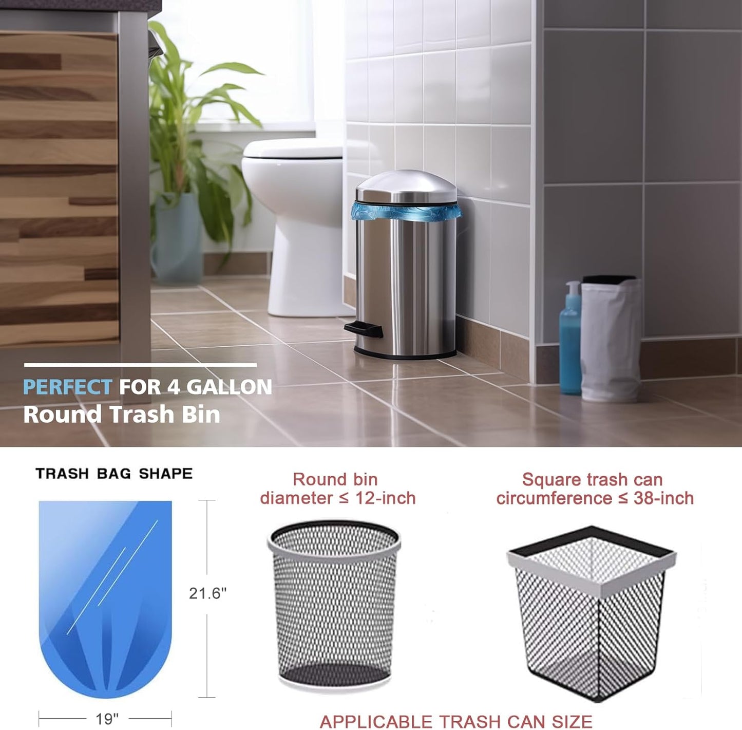 Small Trash Bags, AYOTEE 4-6 Gallon Compostable Garbage Bags, 4 Gallon Trash Bags, Unscented Leak Proof Biodegradable Bags Wastebasket Liners, Bathroom trash bags, Compost Bags (100 Counts, Blue)