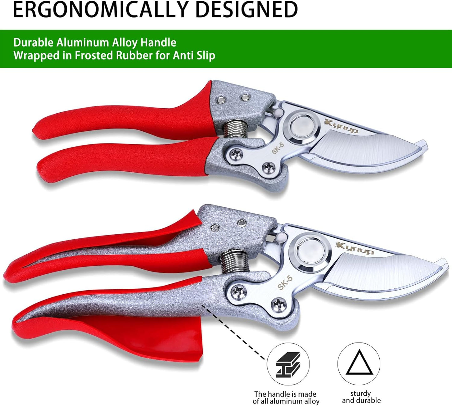 Kynup Pruning Shears, Gardening Scissors, Pruners for Gardening, Garden Grass Clippers Hand Hedge Shears, Heavy Duty Garden Tools(Red)