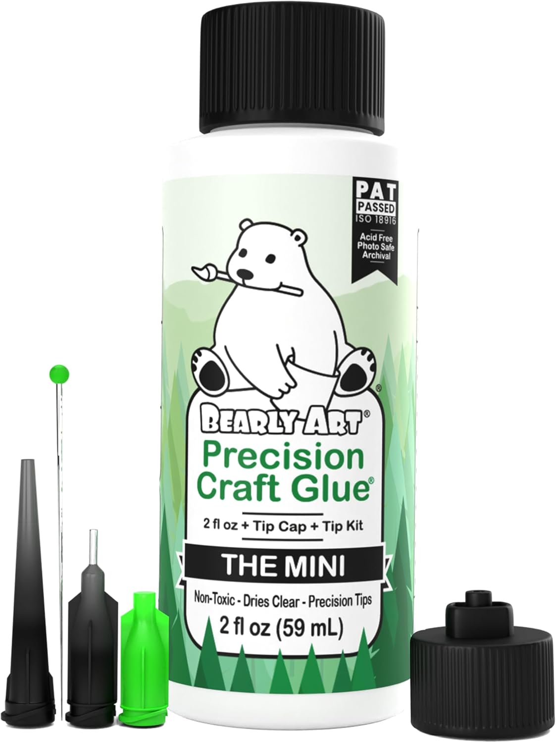 Bearly Art Precision Craft Glue - The Mini - 2fl oz with Tip Kit - Acid Free Archival - Strong Hold Adhesive - Ideal for Fine Paper Crafting Scrapbooking and Card Making - Made in USA