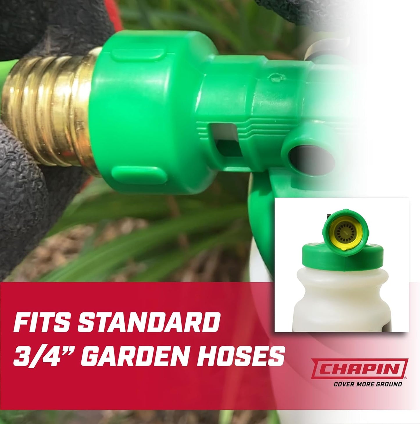 Chapin G390 Hose End Sprayer for Water Soluble Materials, 20 Gallon, 32 Ounce Tank, Finger Control and Backflow Prevention, for Spraying Lawns, Weeds, Insects, Fertilizers, Translucent White