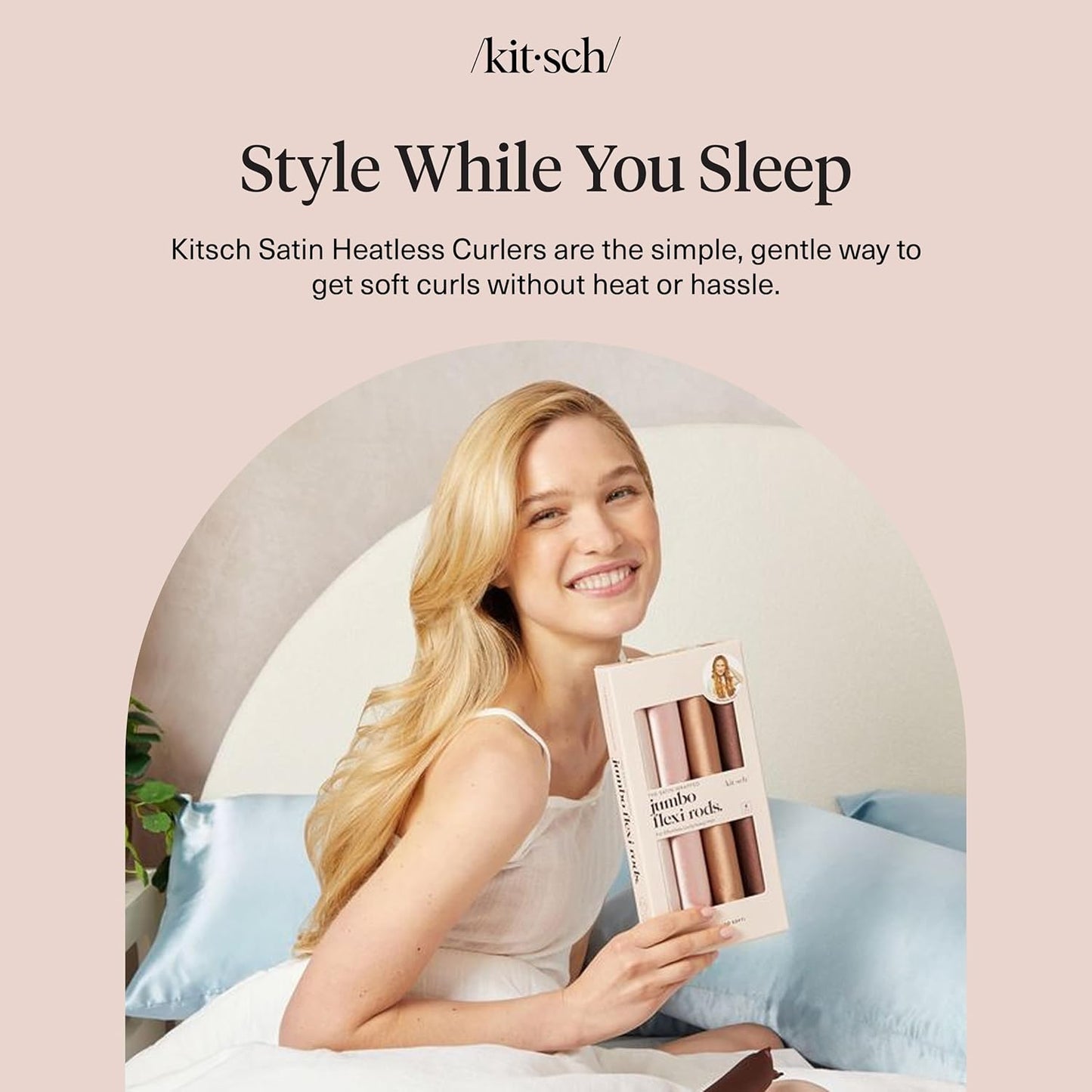 Kitsch Satin Hair Curlers, Heatless Curling Rod - Jumbo Flexi Rod, Heatless Hair Curler - Hair Curlers to Sleep In - No Heat Overnight Curls - For All Hair Types and Texture - 4pcs Rosewood