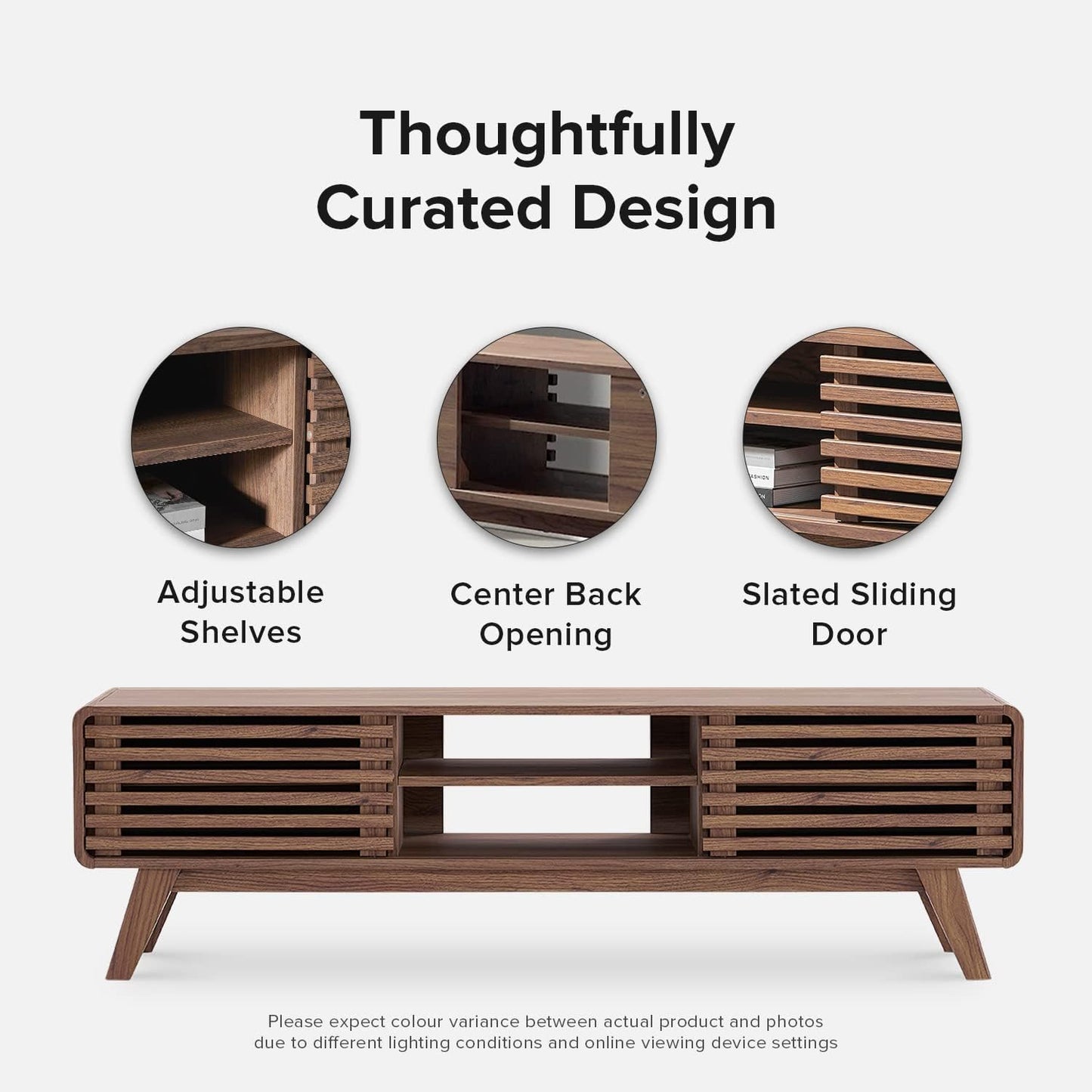 mopio Ensley TV Stand, Mid Century Modern for 55/60/65 inch TV, Farmhouse TV Stand, Entertainment Center with Storage, TV and Media Console for Living Room (Walnut, 59" Low)