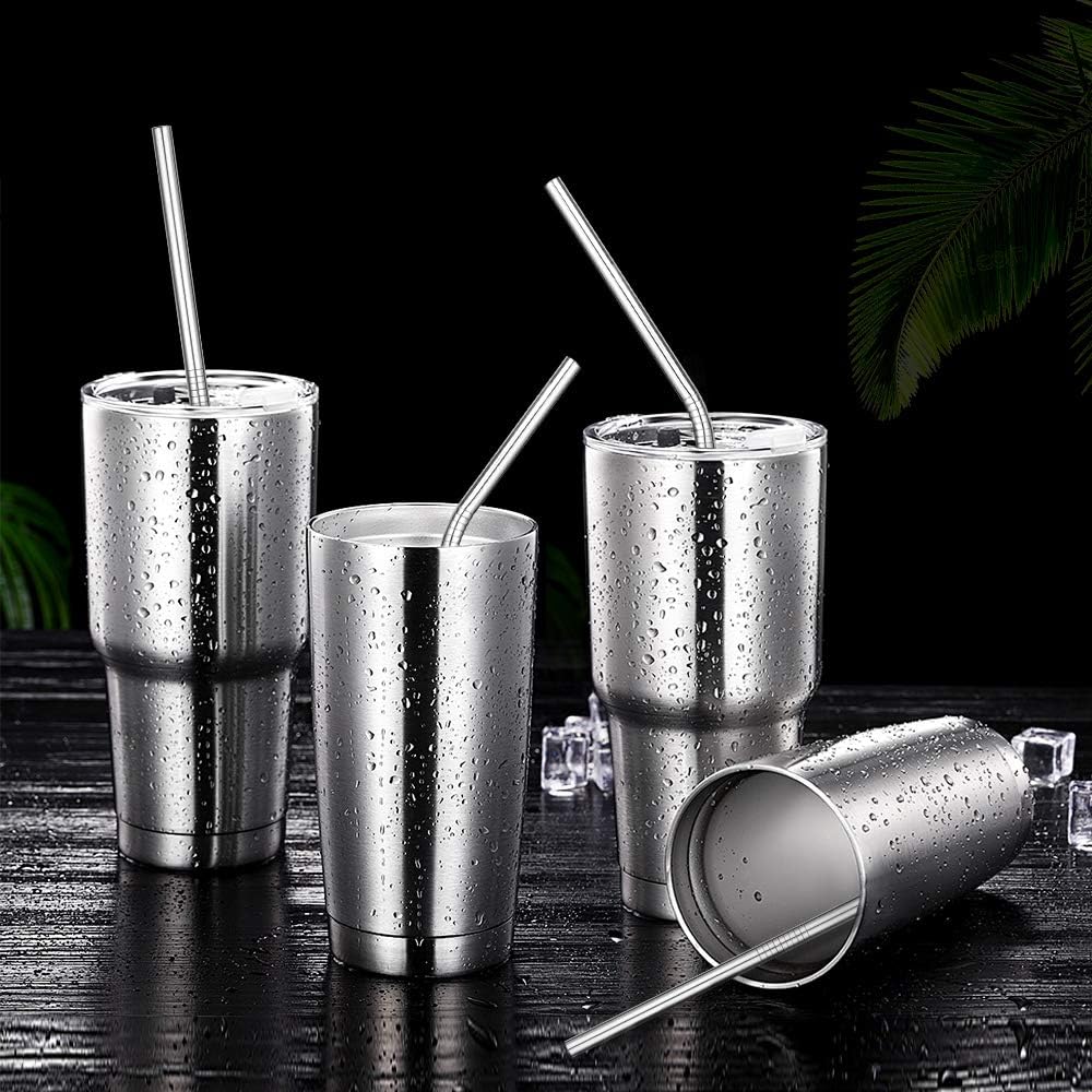 Hiware 12-Pack Reusable Stainless Steel Metal Straws with Case - Long Drinking Straws for 30 oz and 20 oz Tumblers Dishwasher Safe - 2 Cleaning Brushes Included