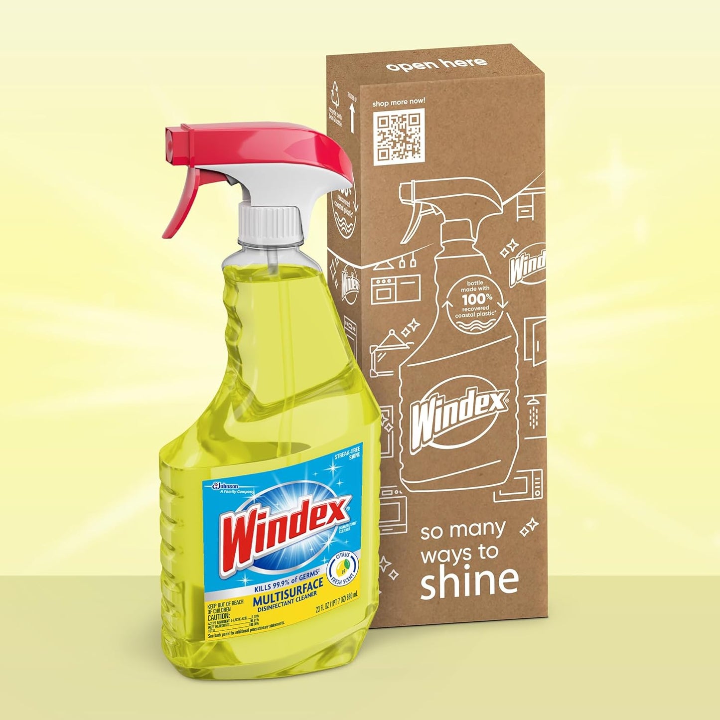 Windex Multipurpose Cleaner Disinfectant Spray Bottle, Packaging Designed to Prevent Leakage and Breaking, Surface Cleaning Spray, Citrus Fresh Scent, 23 Fl Oz