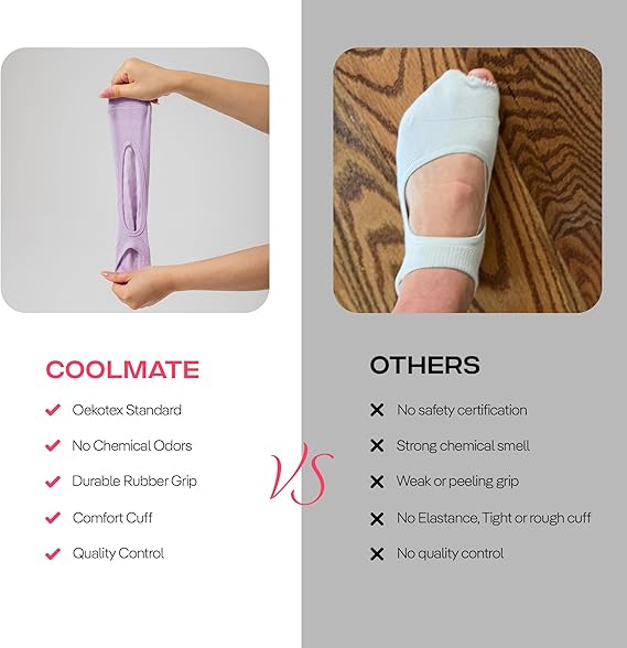 CoolMate Pilates Socks with Grips for Women, Yoga Socks, Crew Non Slip Women for Workout, Barre, Pilates Gifts