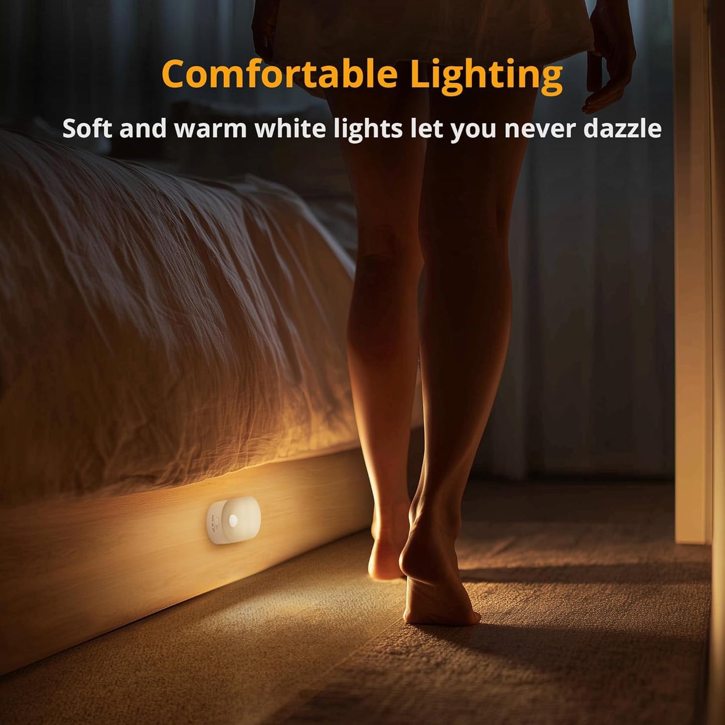 Lyridz Rechargeable Battery Night Light with Motion Sensor, Portable Mini Warm White LED Stick-on Closet Light, Adjustable Brightness for Bathroom, Bedroom, Kitchen, Cabinet, Stairs, Hallway, 2-Pack