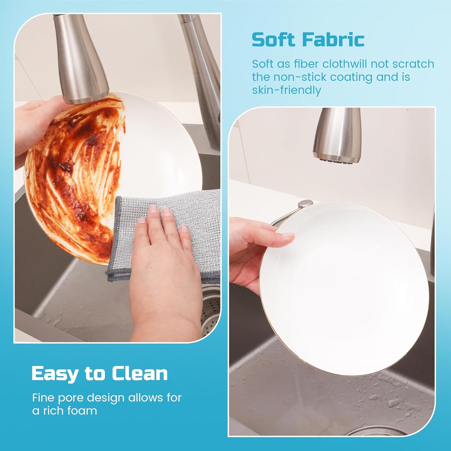 Forggon10 Pcs New Upgrade 3-Layer Metal Dish Cloth, No Scratches and No Odor, Multipurpose Wire Dishwashing Rag for Wet and Dry, Kitchen Cleaning DishRags,Sinks,Dishes,Stove Top, Dimensions(7.08X8.86)