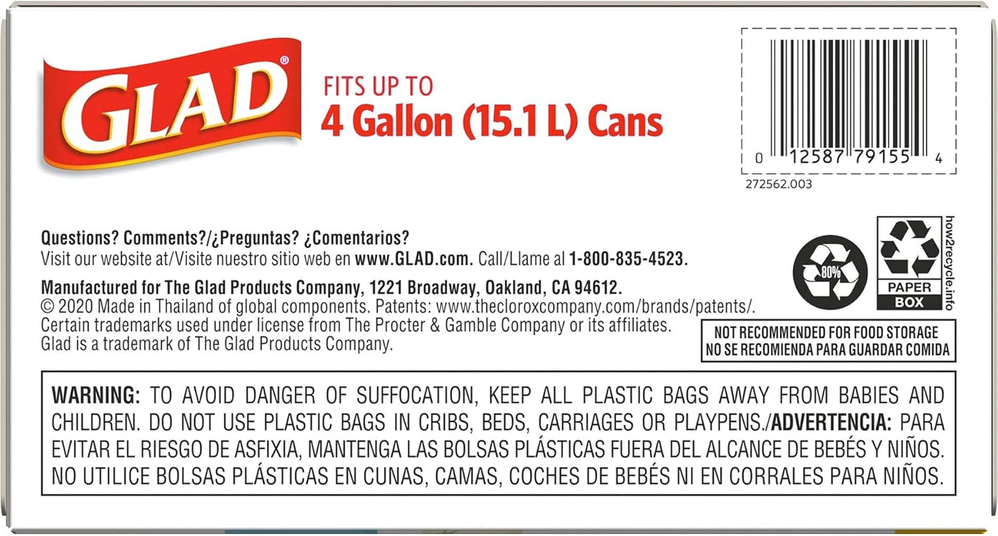 Glad Odorshield Small Drawstring Trash Bags, 4 Gal, Febreze Beachside Breeze, 80 Ct, Pack May Vary